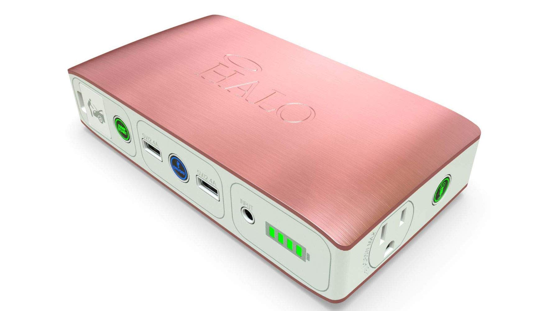 Halo Usb Bolt 58830 Mwh Portable Phone Laptop Charger Car Jump Starter With Ac Outlet And Car Charger   120 Amps  Rose Gold