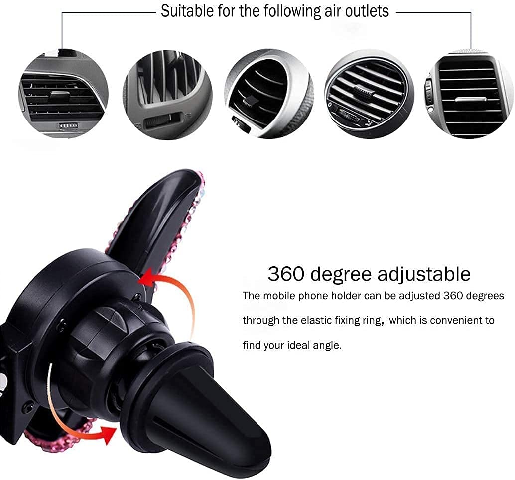 Suncaraccl Bling Car Phone Holder, 360 Degrees Adjustable Crystal Auto Mount Holder For Dashboard,Windshield And Air Vent (Pink)