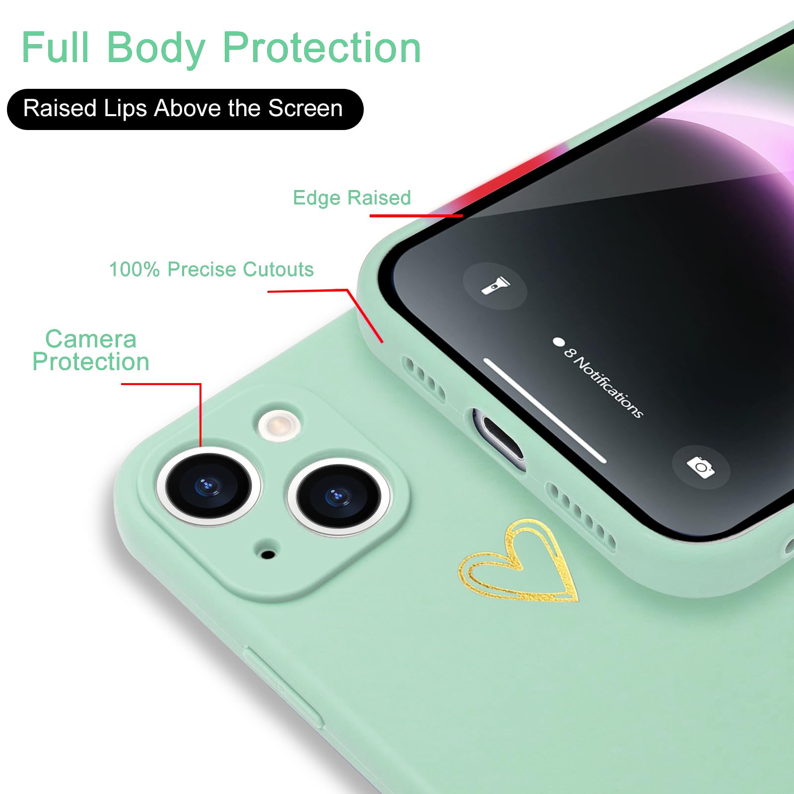 Wirvyuer For Iphone 14 Case Cute Slim Shockproof Phone Case With Wireless Charging Support And Protection, Mint Green