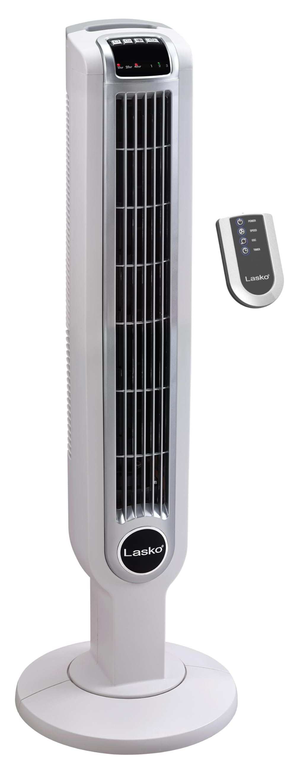 Lasko Portable 36'' Oscillating 3 Speed Tower Fan With Remote Control And Timer For Bedroom And Home Office, White, 2510