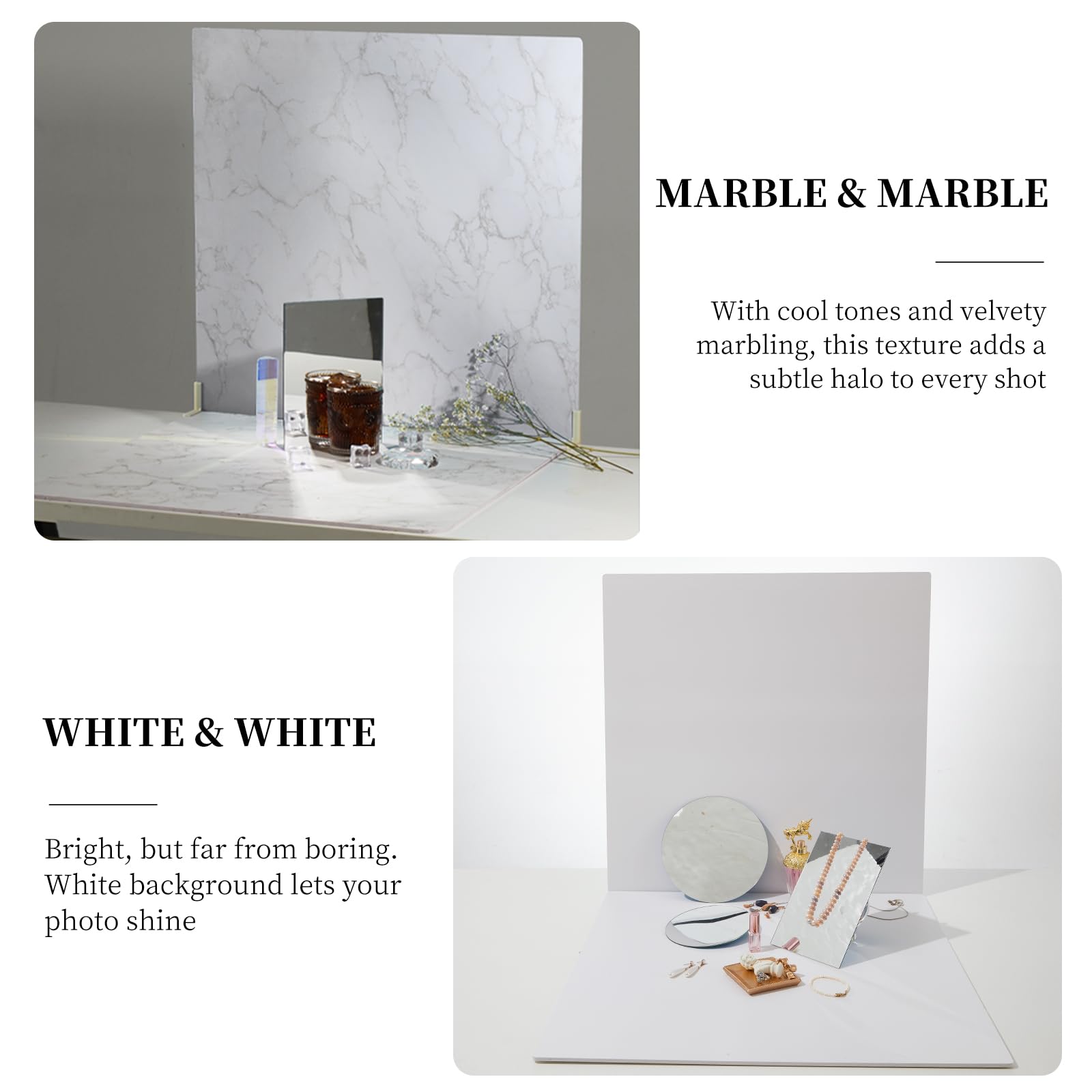2 Pcs Boards Photo Backdrop 2 Marbles Texture For Flat Lay, Food Photography Background 24X24 Inch, Beiyang (Marble+Marble)