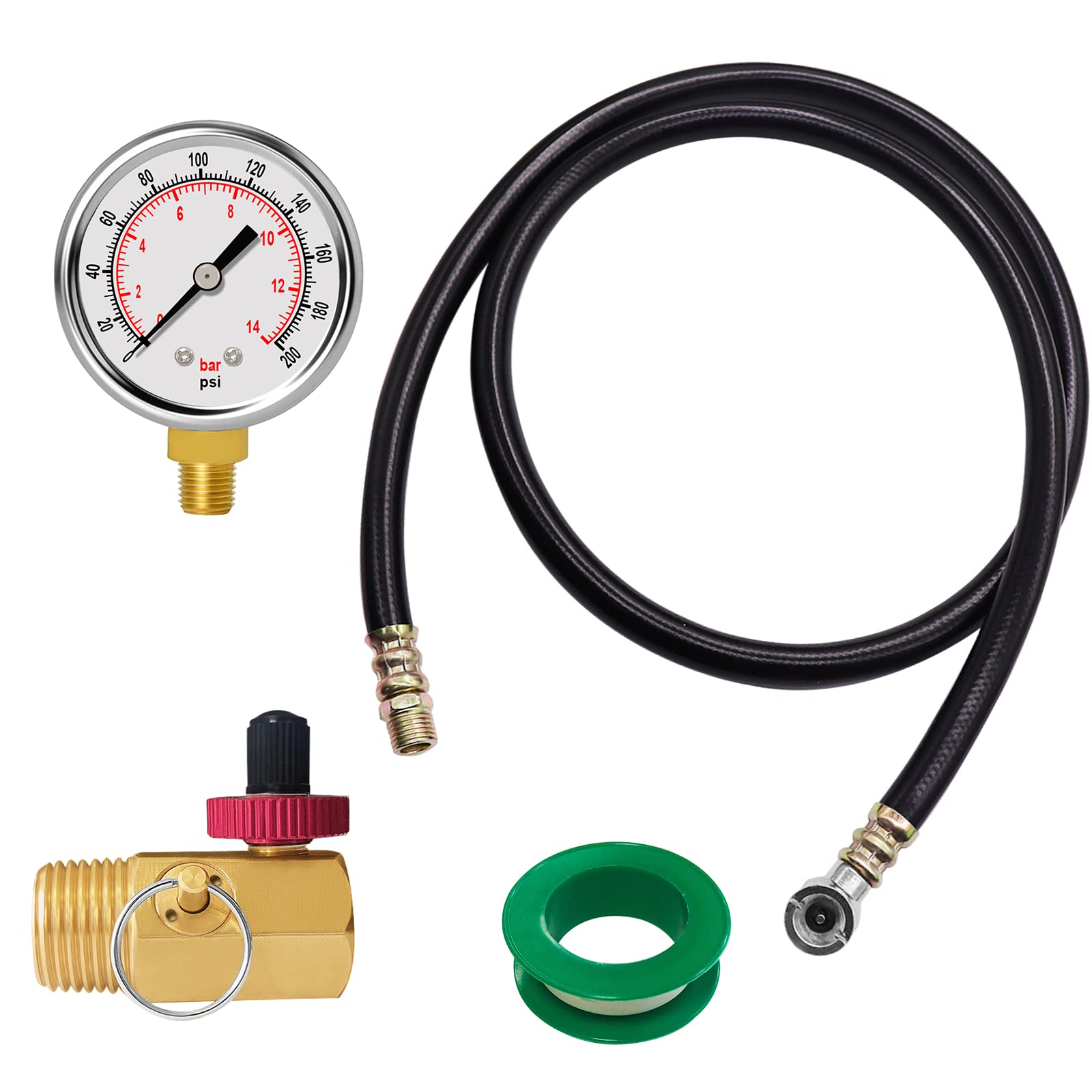 Godeson Air Tank Valve Kit With Gauge, Air Tank Repair Kit Come With 2'' Pressure Gauge With 1/8''Npt, 4 Ft Air Hose With 1/4''N