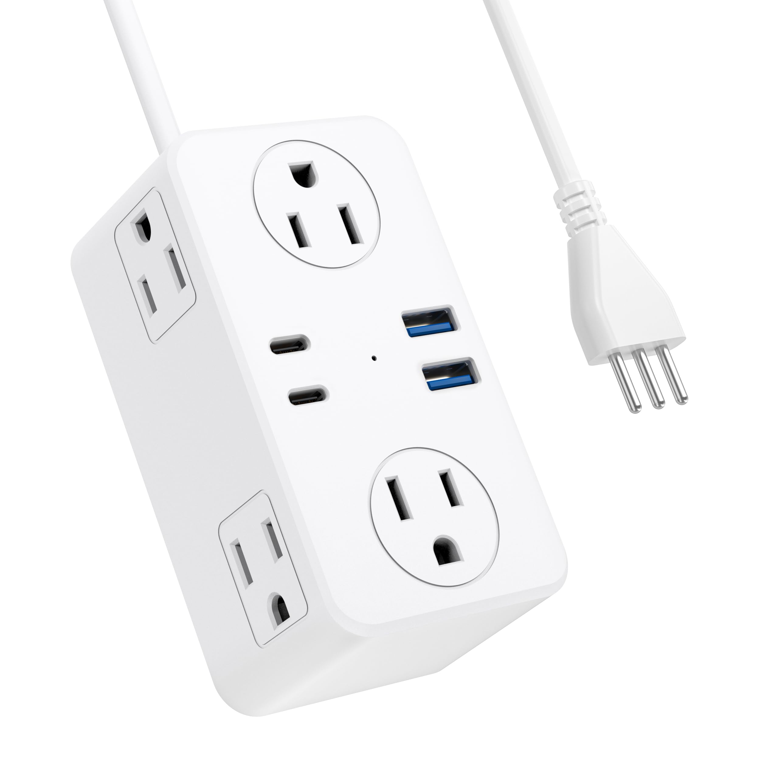 Kakyanill Italy Travel Plug Adapter, Italy Power Adapter, 6 Ac Outlets, 4 Usb Ports (2 Usb C), 3Ft Wrapped Around Extension Cord