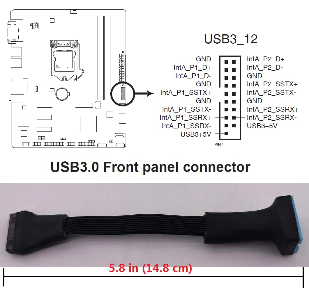 Hoxibsl Usb 3.0 Header Splitter Extension Cable,Motherboard Usb 3.0 Internal Hub Splitter,19/20 Pin 1 To 2 Y Type Cable   Diy Pr