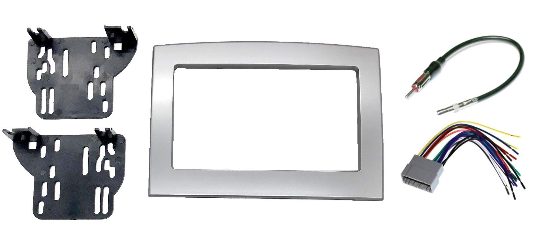 Silver Double Din Dash Install Kit W/Wiring Harness Radio Stereo Compatible With Dodge Ram