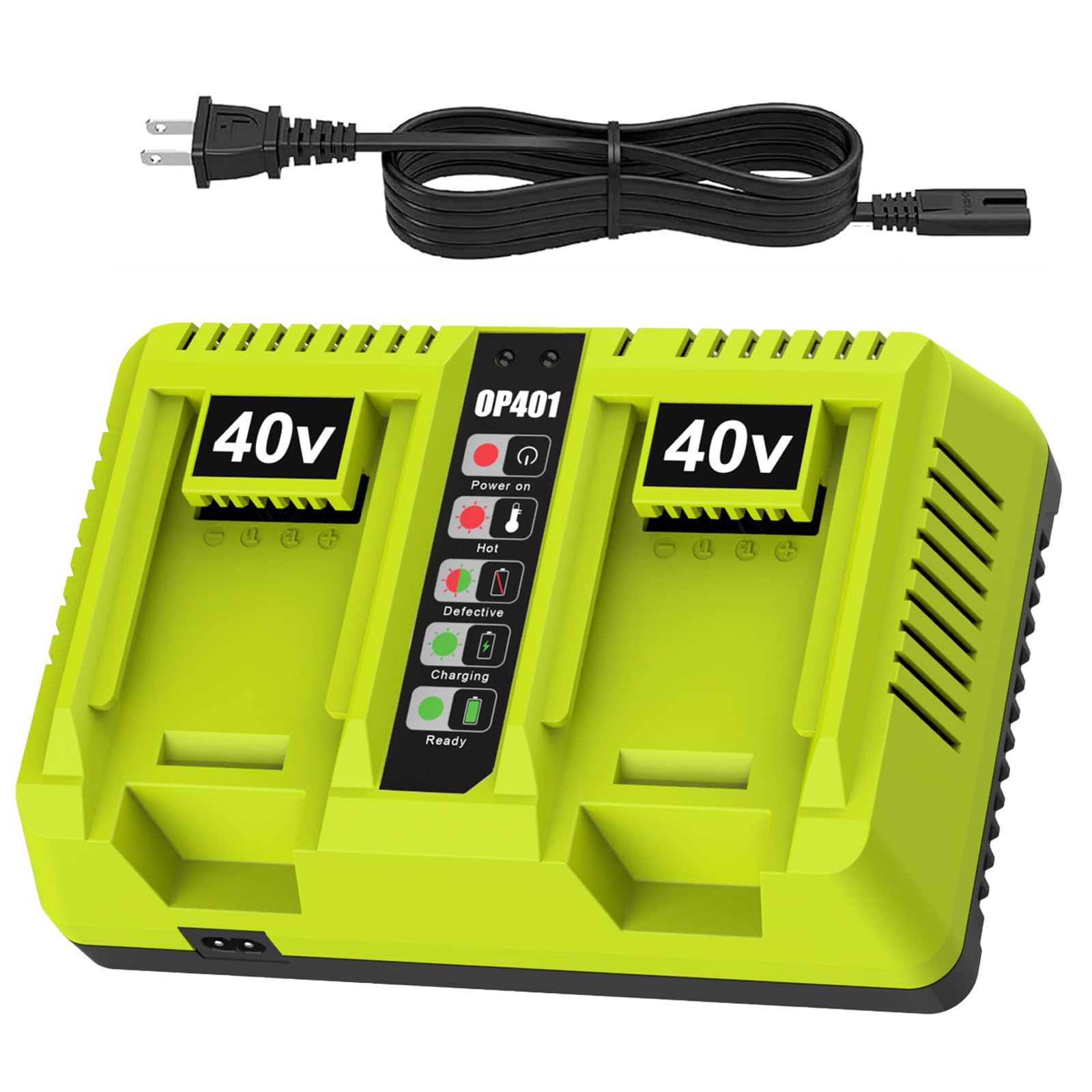 AaveYouMore 2 Port OP401 Fast Charger Replace for Ryobi 40V Battery Charger Compatible with Ryobi 40V Battery OP4015 OP4026 OP40