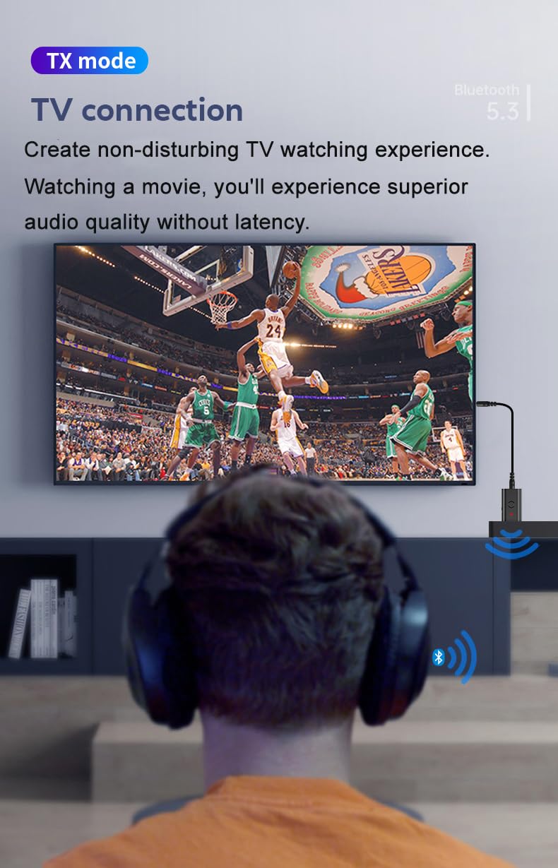 Latest Bluetooth 5.3 Transmitter Receiver, Bluetooth Adapter For Home Stereo, Speakers, Music Streaming Sound System Wireless Au