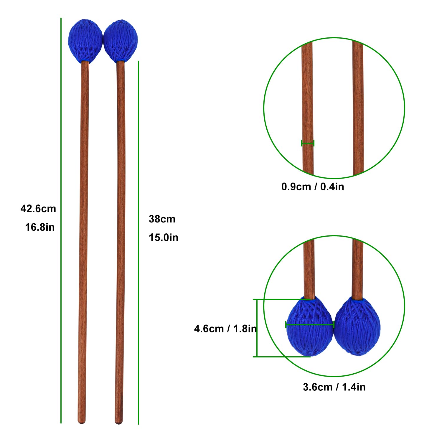 Geytetqi 2 Pair Blue Marimba Mallets   Professional Marimba Mallets Set With Yarn Mallets And Birch Handle, Medium Hard Mallets,