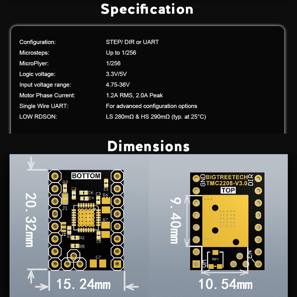 Witbot Tmc2208 V3.0 Stepper Motor Driver Module With Heat Sink Have Uart Mode Compatible With Ramps1.4 Or Mks Board Skr V1.3 For