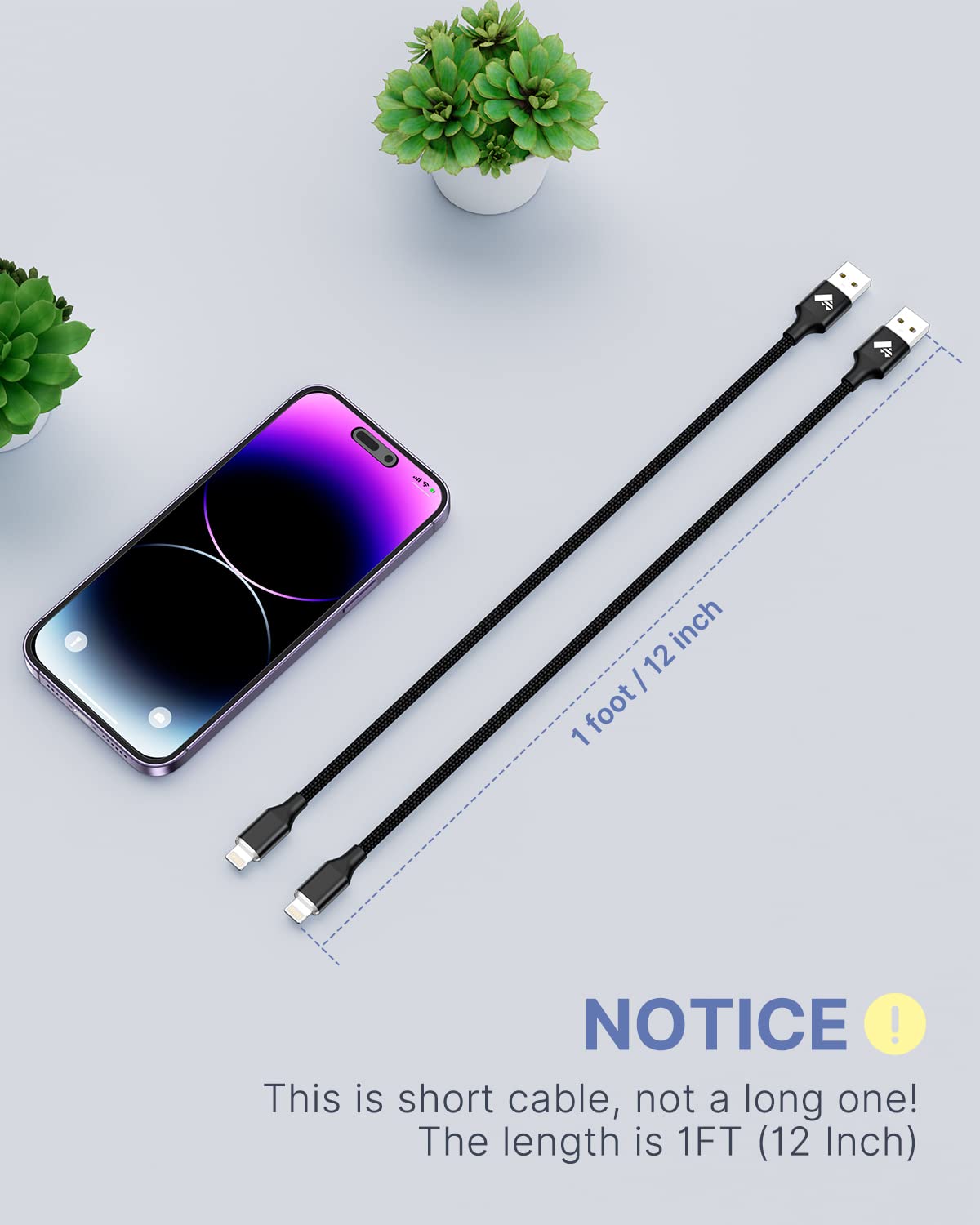 Aioneus Short Lightning Cable 1Ft 2Pack, [Apple Certified] 1 Foot Iphone Cable Fast Charging Nylon Braided 12 Inch Charger Cord Compatible With Iphone 14 13 12 11 Pro Xs Max Xr 8 7Plus Se