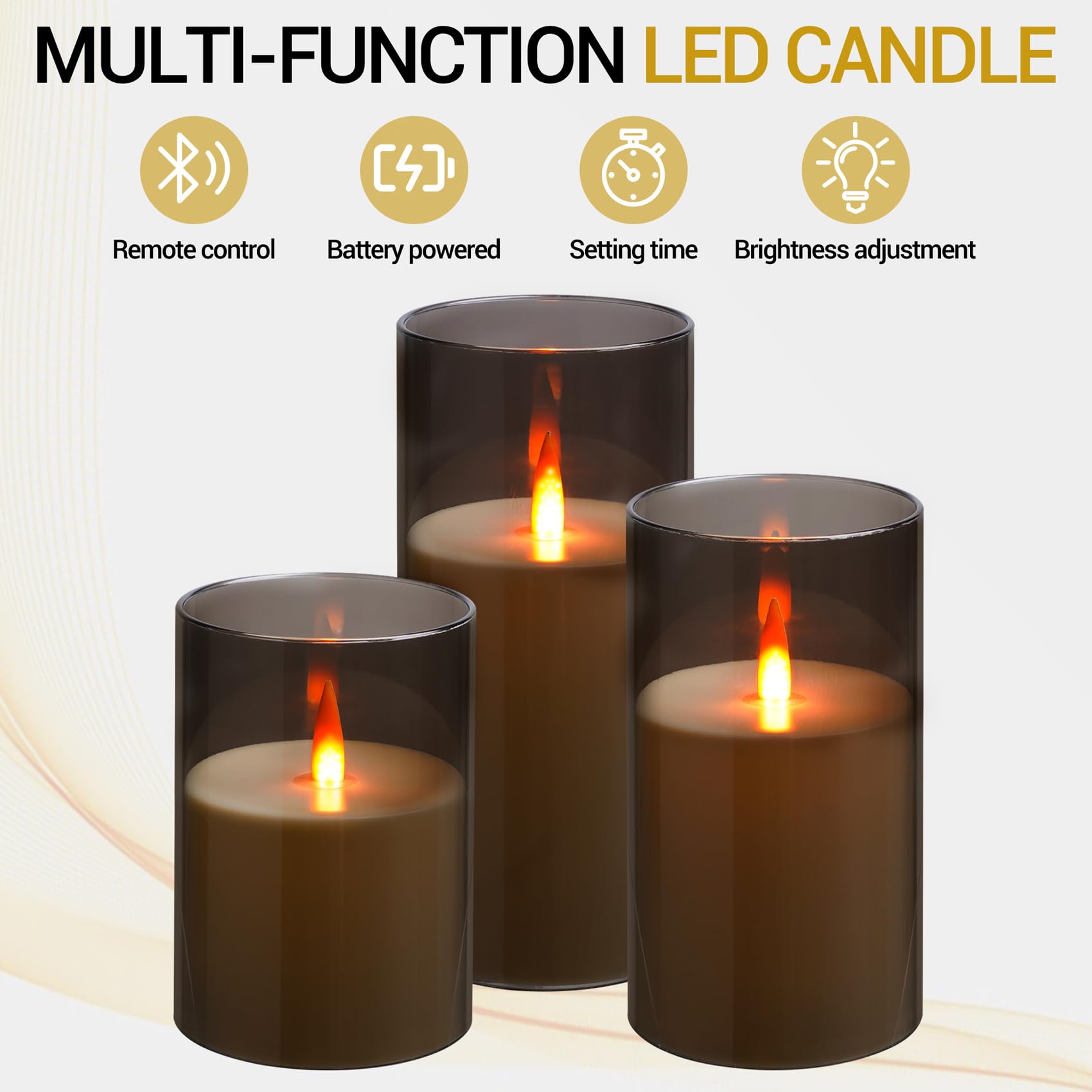Kiexung Flameless Candles, Led Candles With Remote Control And Timer, New True Analog 3D Wick Battery Powered Acrylic Column Can
