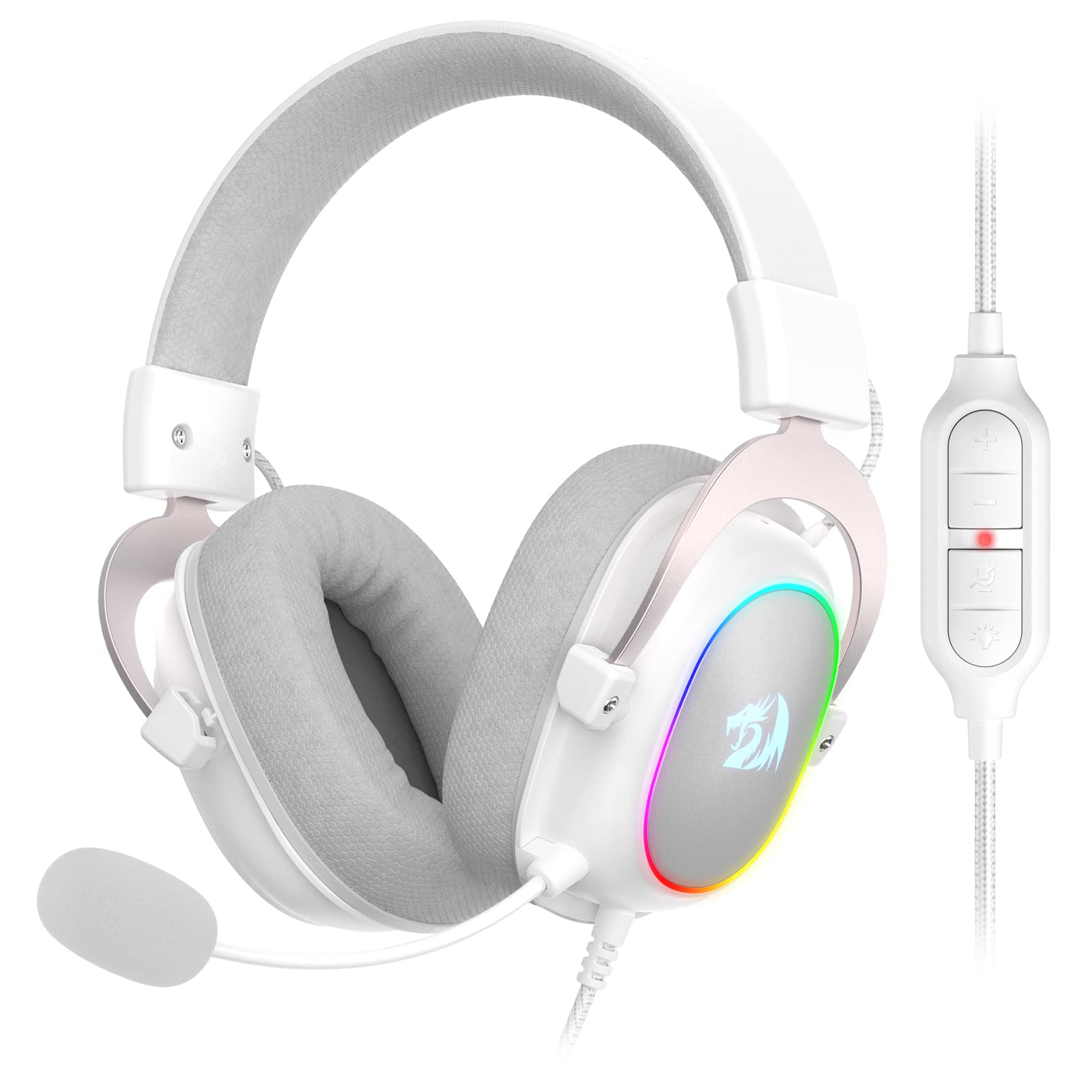Redragon H510 Zeus X Rgb White Wired Gaming Headset   7.1 Surround Sound   53Mm Audio Drivers In Memory Foam Ear Pads W/Durable