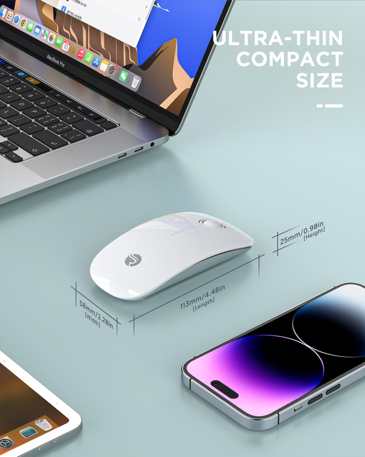 Rapique Bluetooth Wireless Mouse   (Bt5.1+Usb) Slim Dual Mode Computer Mice With Quiet Click, Low Power, And 1600 Dpi, Portable