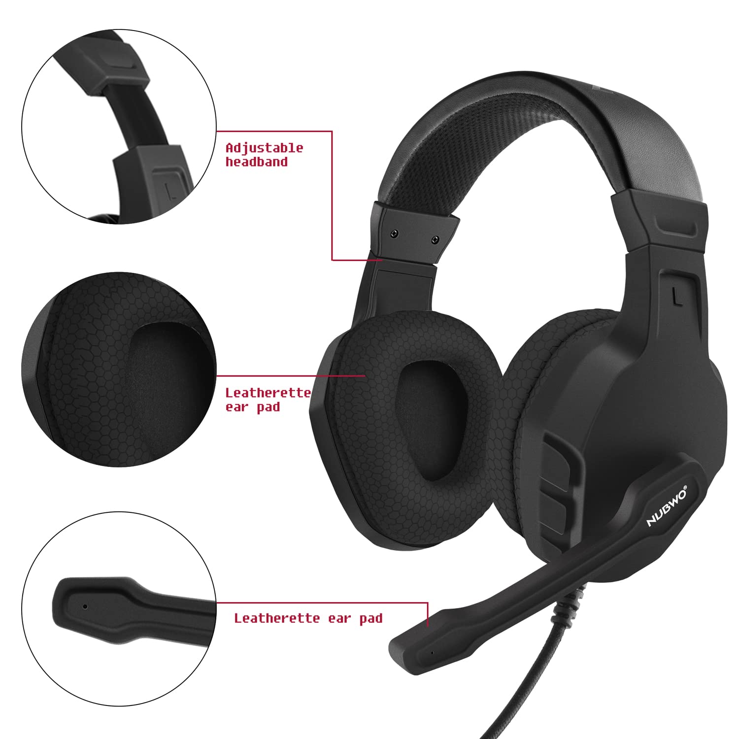 Nubwo U3 3.5Mm Gaming Headset For Pc, Ps4, Ps5, Laptop, Xbox One, Mac, Ipad, Nintendo Switch Games, Computer Game Gamer Over Ear