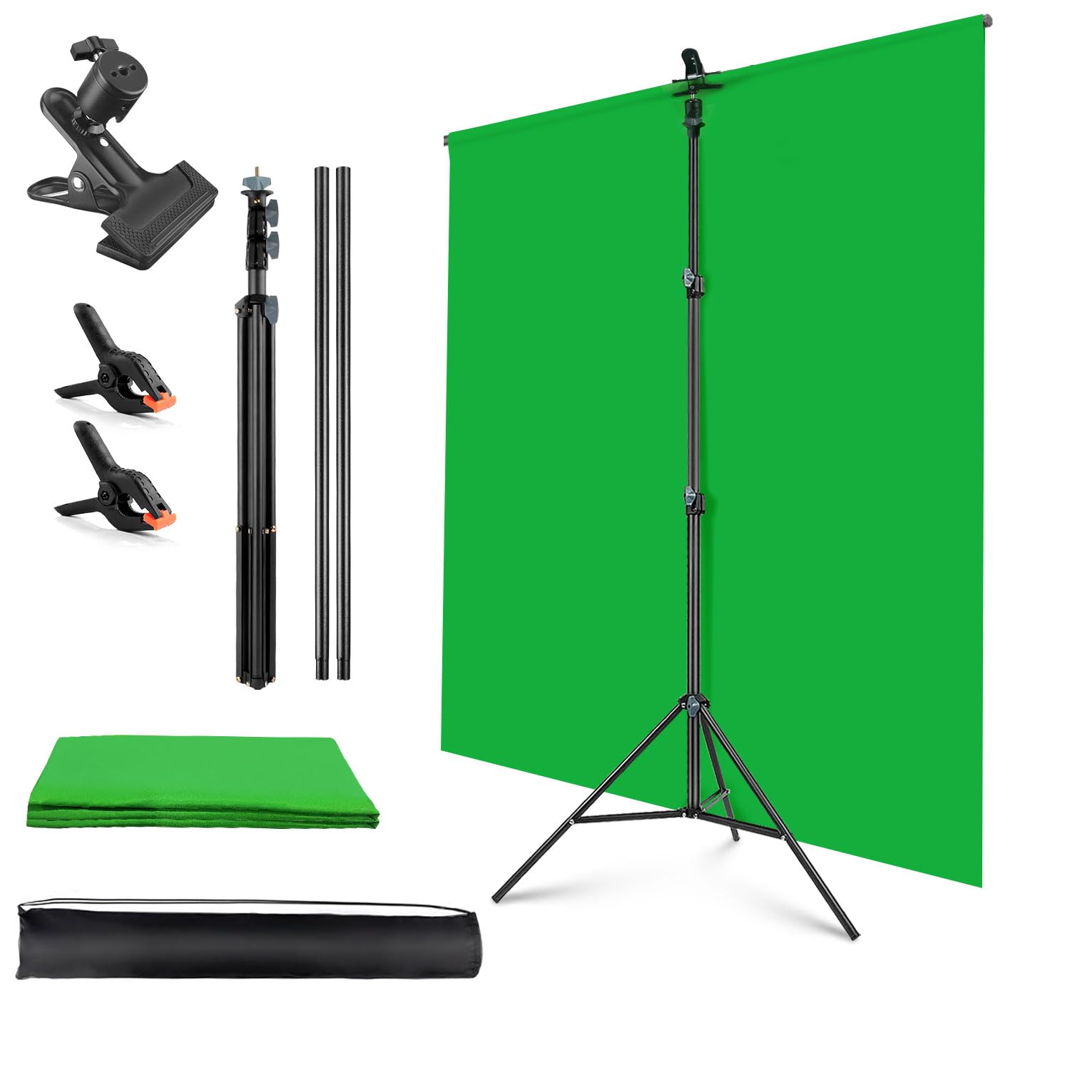 Jebutu Green Screen Backdrop Stand Kit With Heavy Duty Metal Clamp Holder For Streaming, 5X6.5Ft Portable Green Screen With Stan