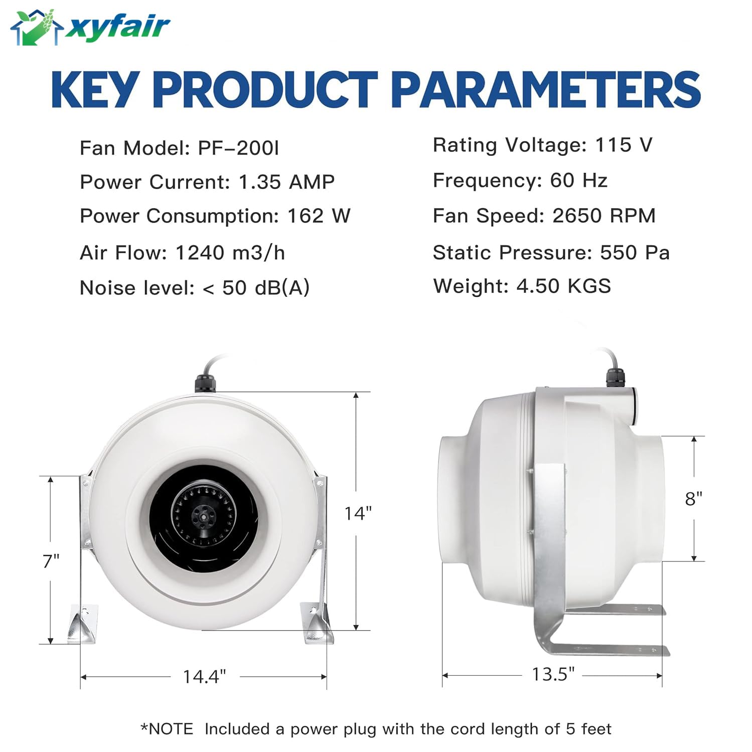 Xyfair Xyf Air Pf 200 | Inline Duct Fan 8'' 730Cfm | Moisture Resistant Exhaut Fan For Ventilation System (Indoor/Outdoor)