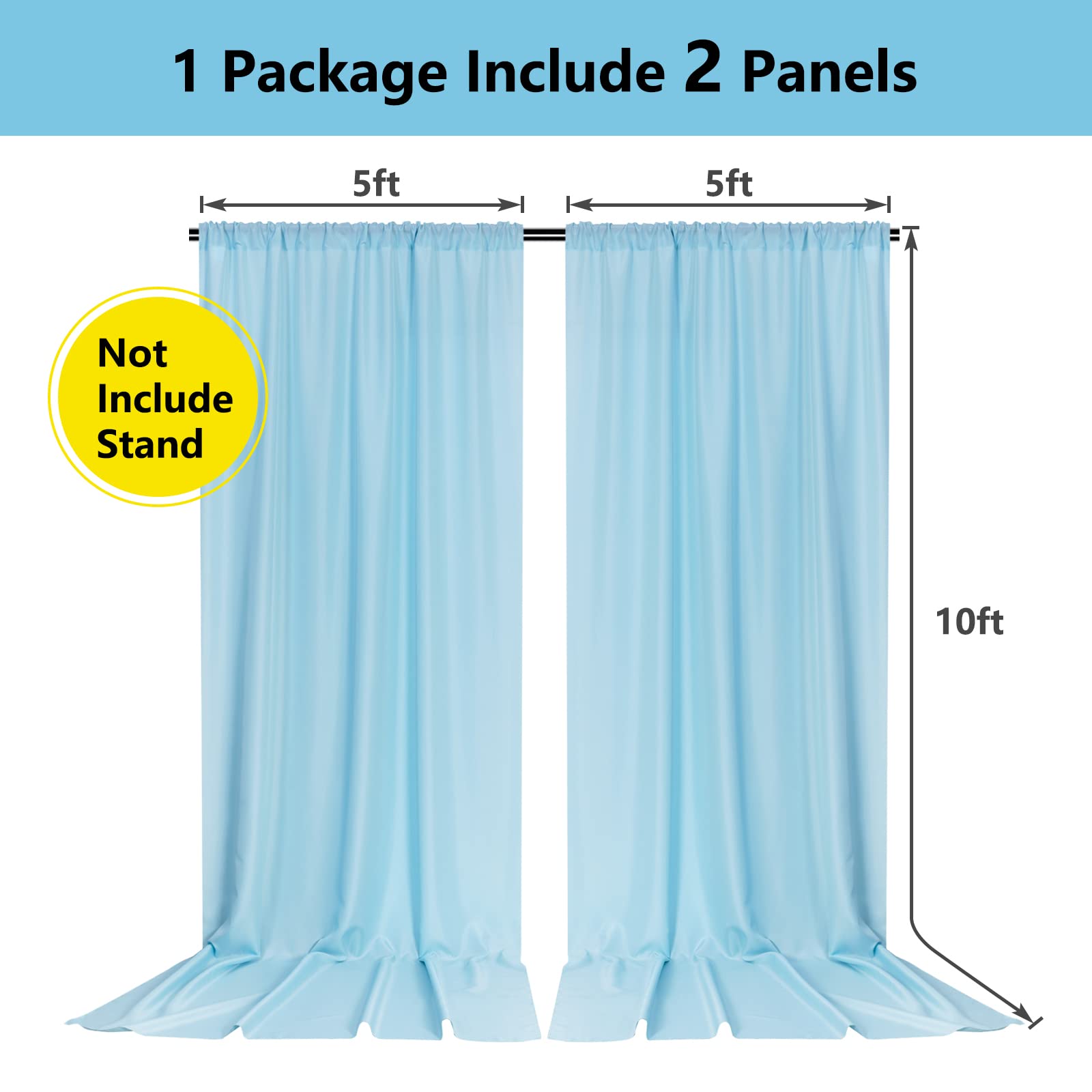 Mysky Home 10Ft X 10Ft Curtains Light Blue Backdrop Curtains For Parties Wedding Curtains Stage Curtains Rod Pocket Sliding Drap