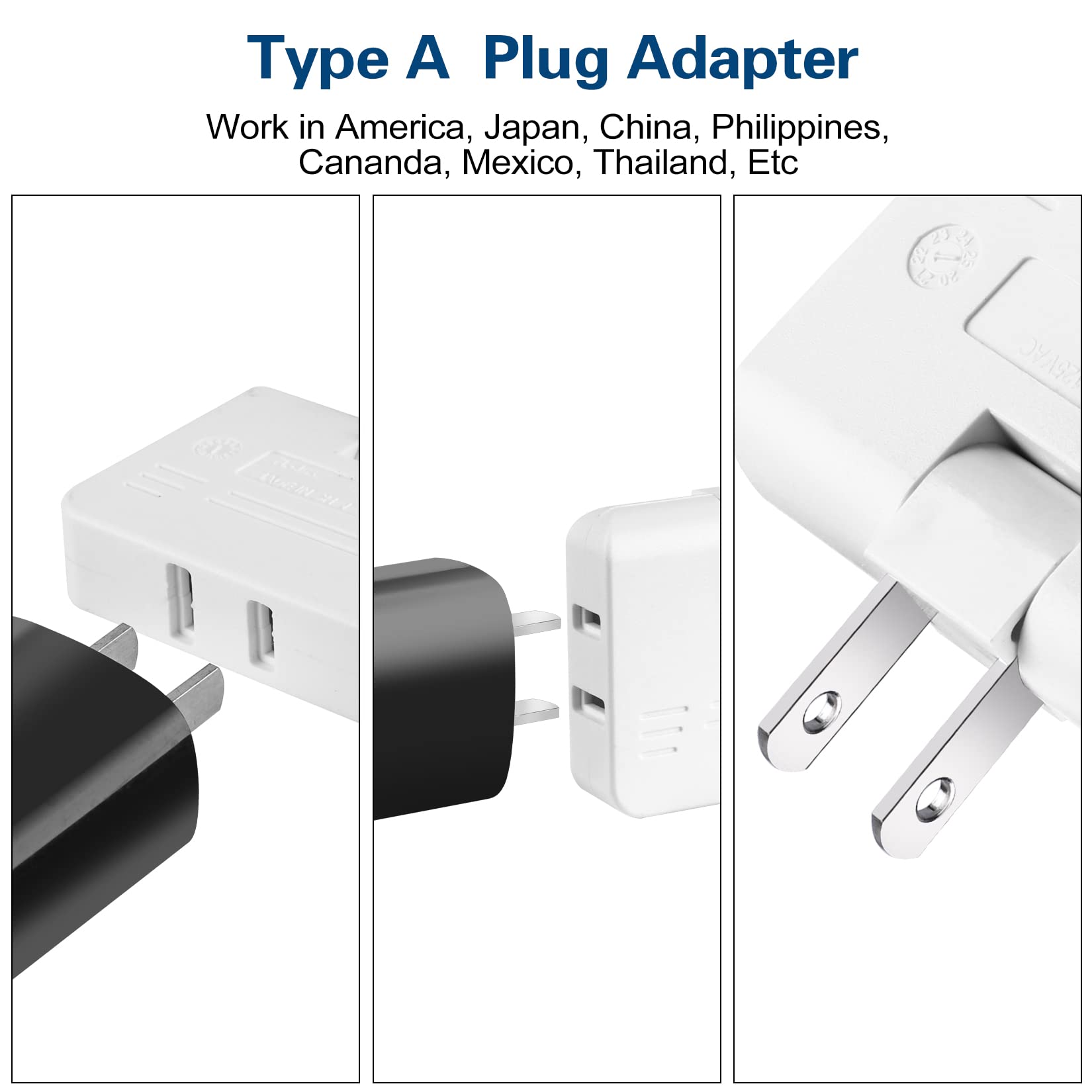 3 Way Flat Wall Plug Outlet Adapter   2 Prong Swivel Mini Indoor Wall Tap Plug,Portable Outlet Splitter,Rotating Mini Extension