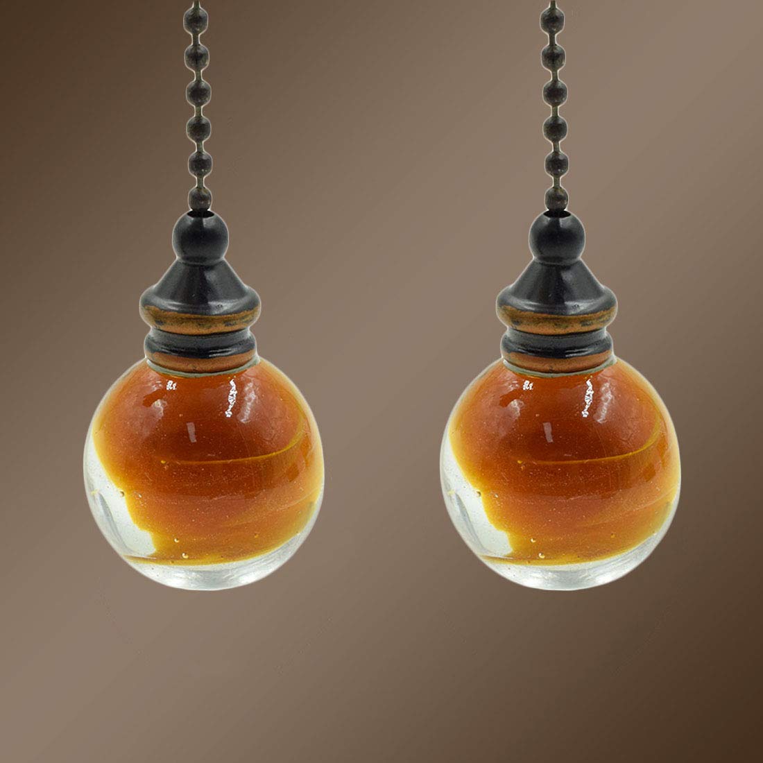 Hxchen 2Pcs 305Mm/12 Bronze Pull Chain Amber Ball Pendant For Ceiling Fan