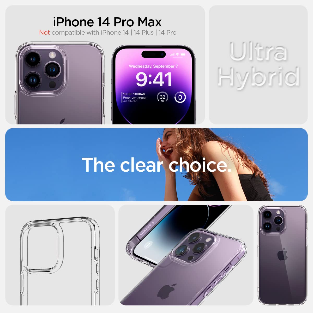 Spigen For Iphone 14 Pro Max Case, Ultra Hybrid [No Magnet Ring][Anti-Yellowing] - Crystal Clear