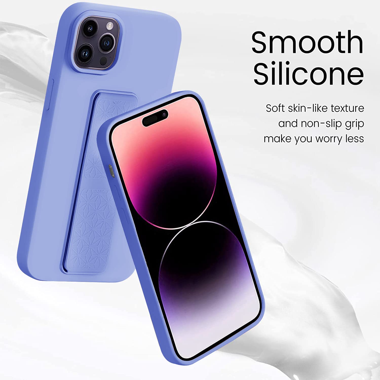 Laudtec Silicone Kickstand Case Compatible With Iphone 14 Pro Case Vertical And Horizontal Stand Hand Strap Kickstand, Flexible