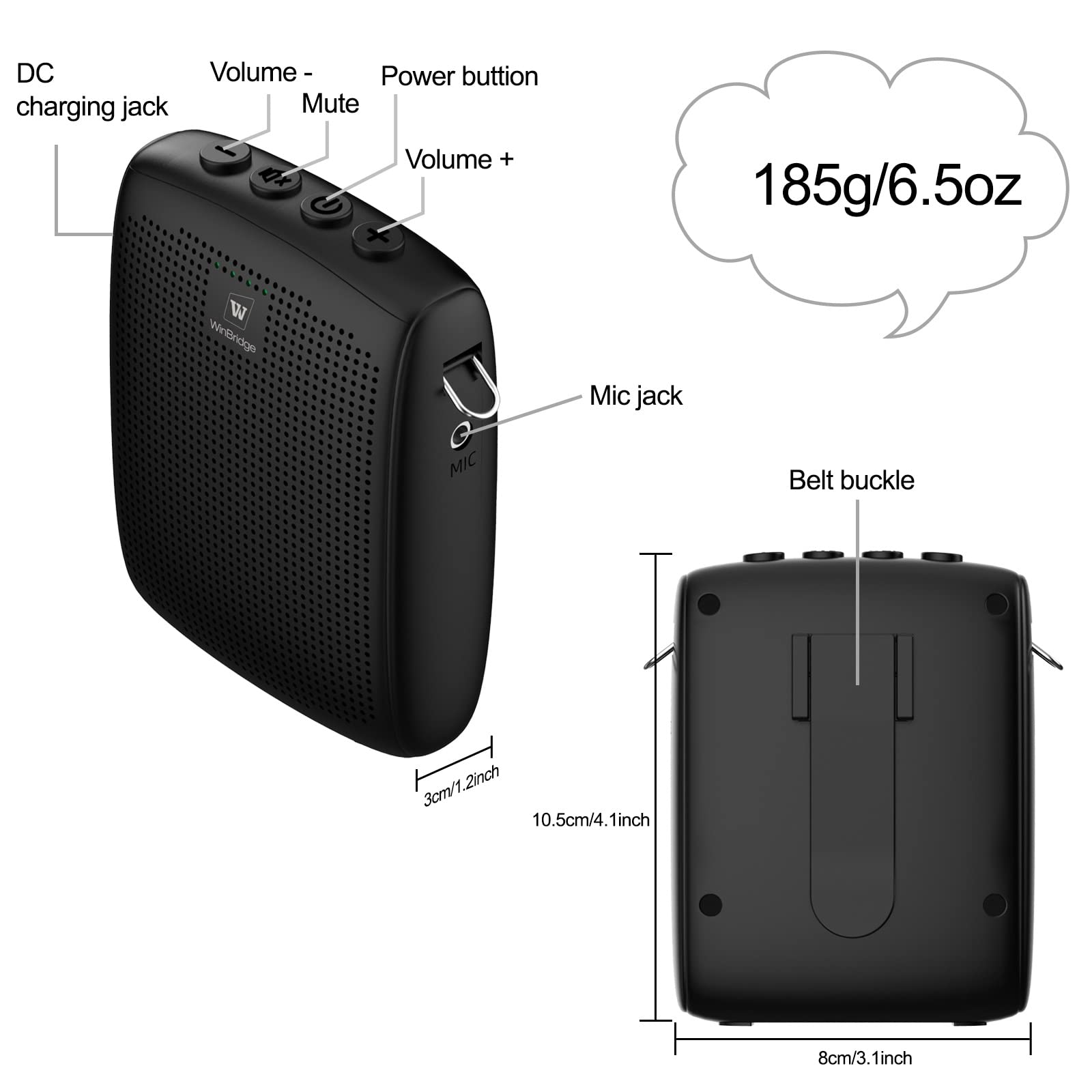 Winbridge Bluetooth Voice Amplifier For Teachers, Wireless Voice Amplifier With Bluetooth Headset Microphone, Portable Megaphone