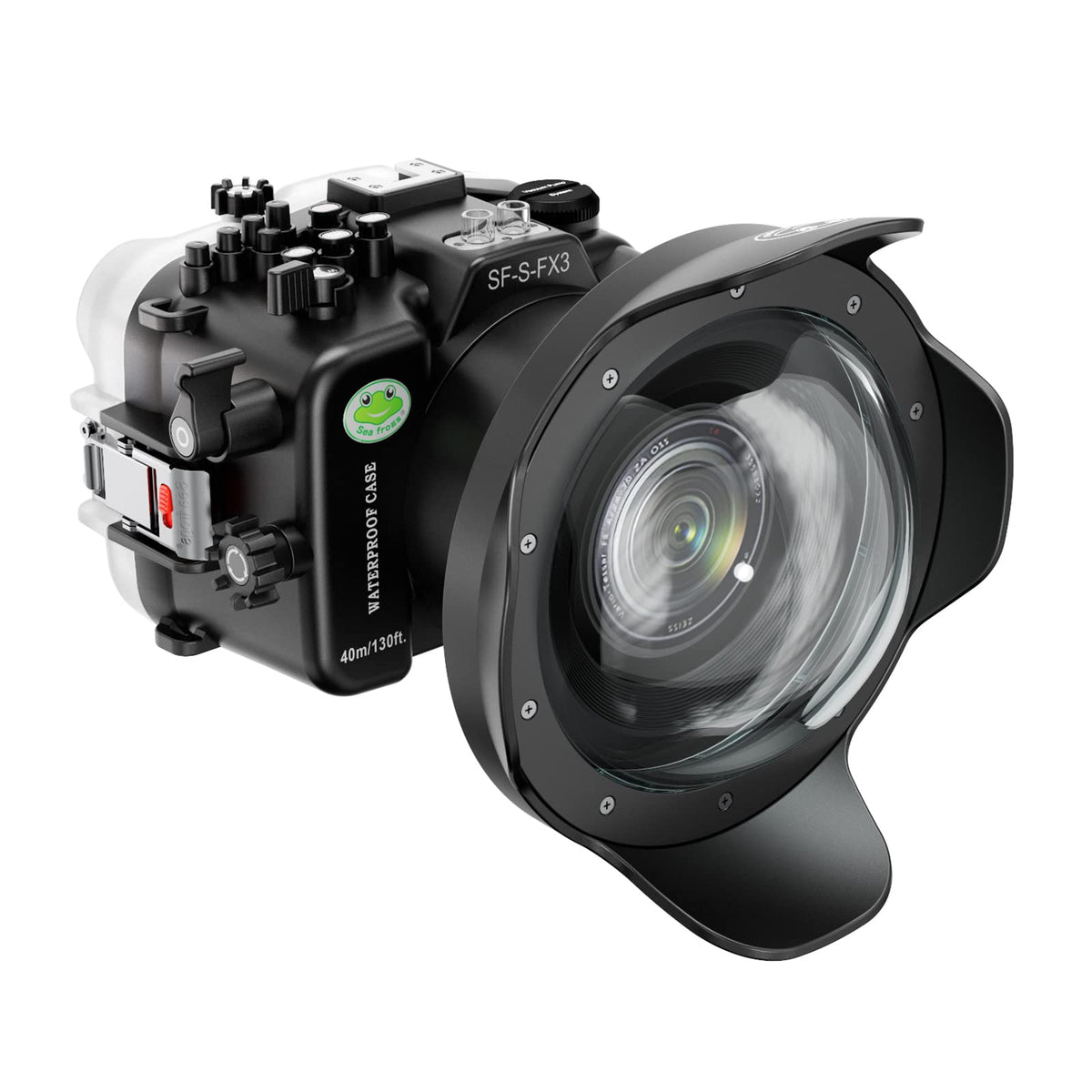 Seafrogs 40M/130Ft Underwater Camera Housing Waterproof Case For Sony Fx3 With 6 Inch Long Dome Port, Compatible With Sony Fe 4/