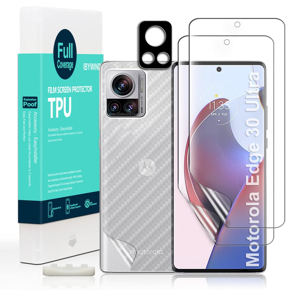 Ibywind Screen Protector For Motorola Edge 30 Ultra 5G(6.67 Inches),With 2Pcs Flexible Tpu Film,1Pc Camera Lens Protector,1Pc Ba