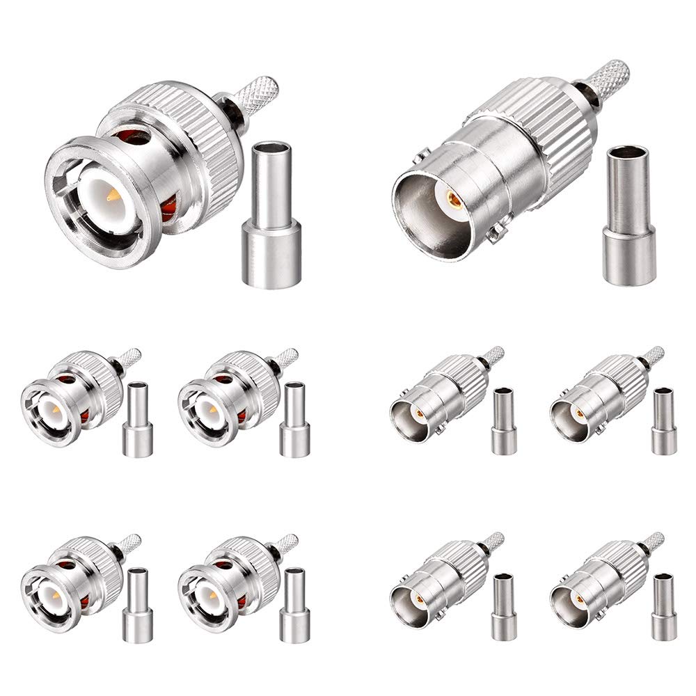SUPERBAT BNC Crimp Connectors Kit BNC Male + BNC Female Crimp Solder Attachment Connector Kit for RG174 RG316 RG188 RG188A LMR100 Coax Cable(10 Pack in Total)
