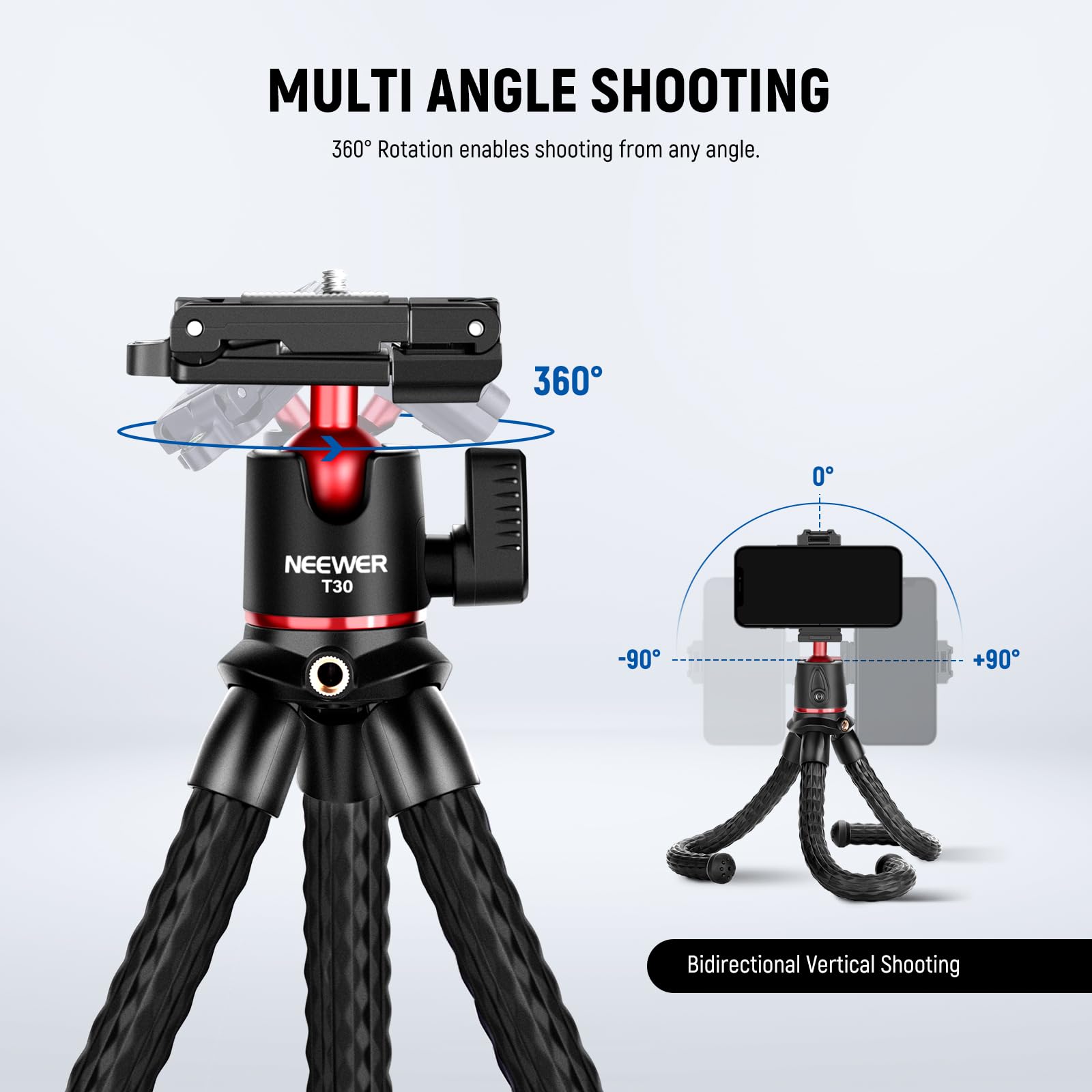 Neewer Camera Tripod With Remote, Mini Flexible Tripod Stand With Action Camera Mount Adapter For Hero 12 11 10 9, Hidden Phone