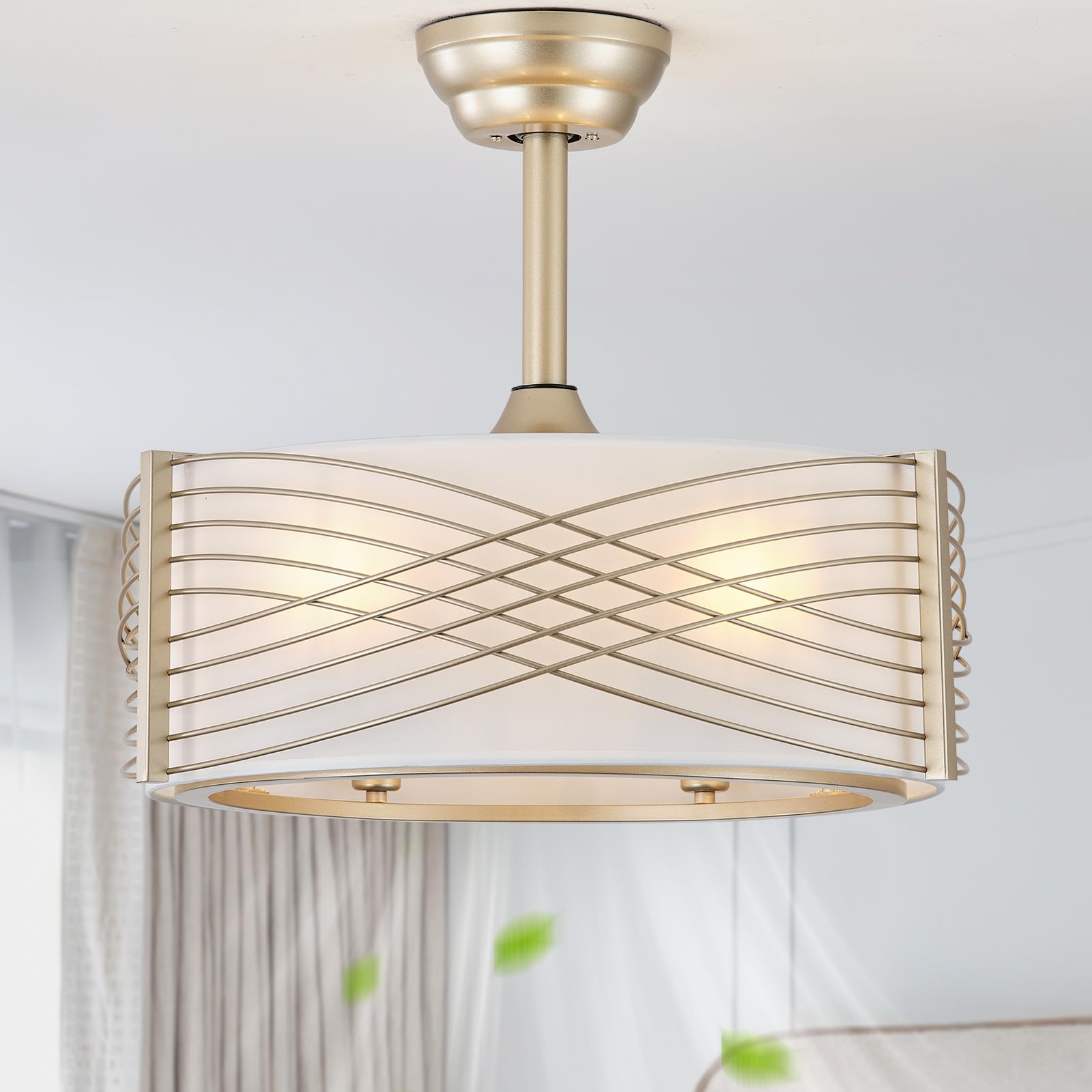 Kaunisva 20 Gold Fandelier Ceiling Fan with Light, Caged Ceiling Fan with Light Remote Control, Mid Century Modern with 6 Speeds