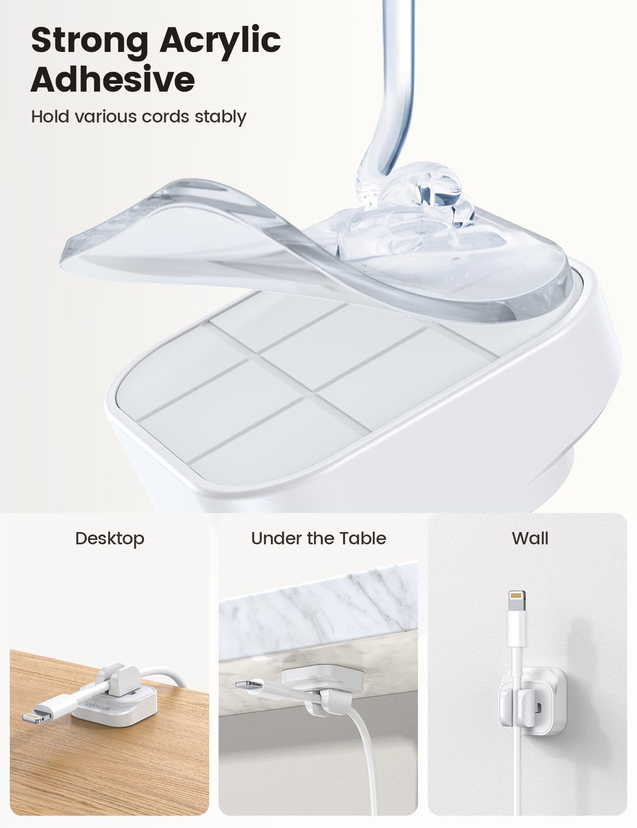 10Packs Cable Spring Holder Clips, Lamicall Cord Organizer For Desk   Adjustable Cord Clip, Wire Holder Organizer White
