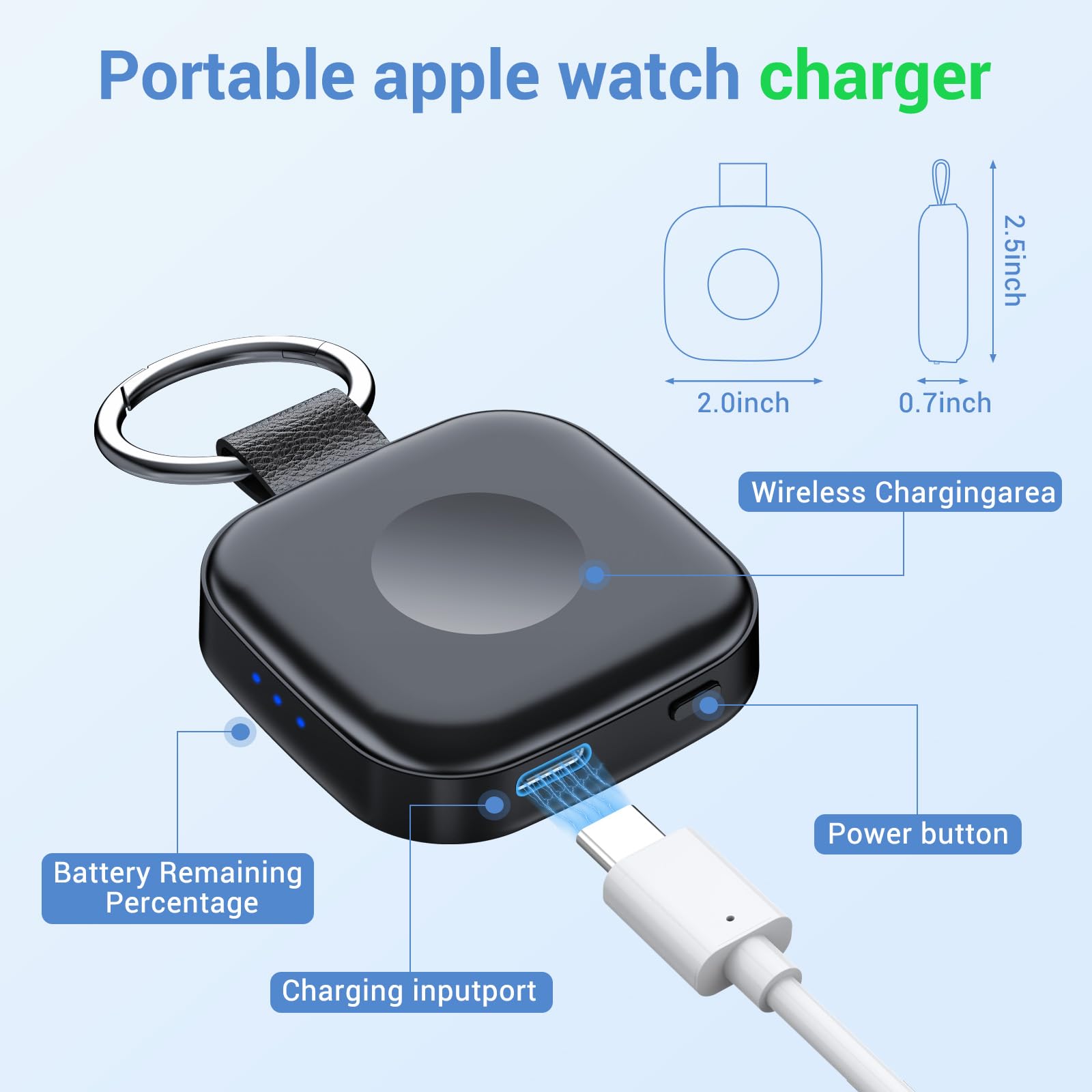 Portable Wireless Charger For Apple Watch,Magnetic Slim Iwatch Fast Charger 1200Mah Power Bank Travel Keychain Accessories,Smart