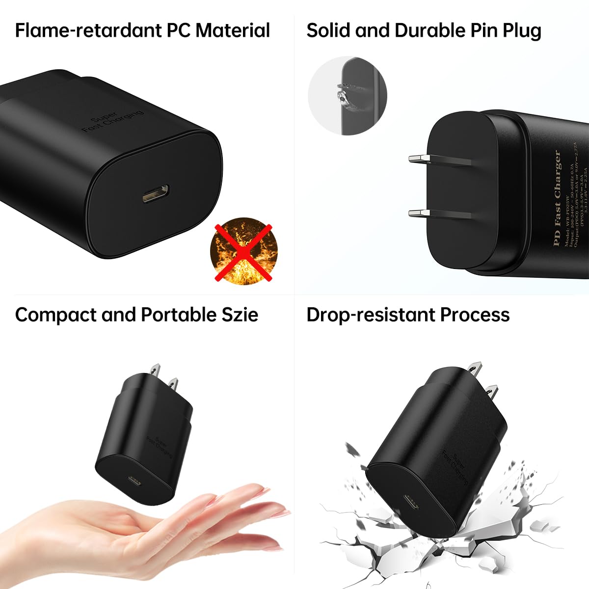 25W Super Fast Charger Type C Wall/Car Charger Combo Kit For Samsung Galaxy S24 S23 S22 S21 Ultra Plus A53 A52 A14 A15 A25 A42 A32 Xcover 7 6 Iphone 15 Pro Max Pixel 8 7 6A Moto Lg 2Pack Usb C Cable