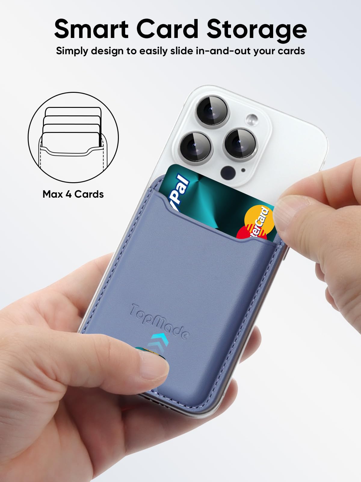 Topmade Phone Card Holder, Premium Leather Phone Wallet Stick On, Stronger 3M Adhesive Credit Card Holder For Back Of Phone Case