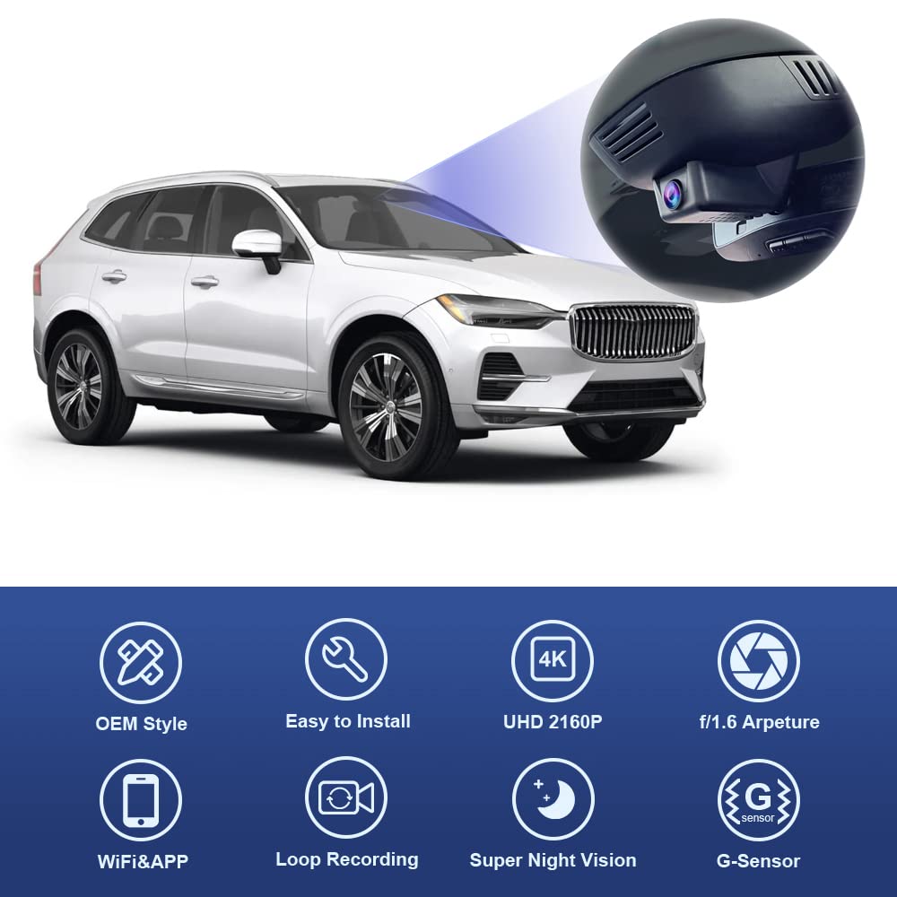 Fitcamx 4K Dash Cam Suitable For Volvo V90 Xc60 S90 2022 2023 2024 B5 B6 T8 (Model B), Oem Factory Look, 2160P Uhd Video, Loop R