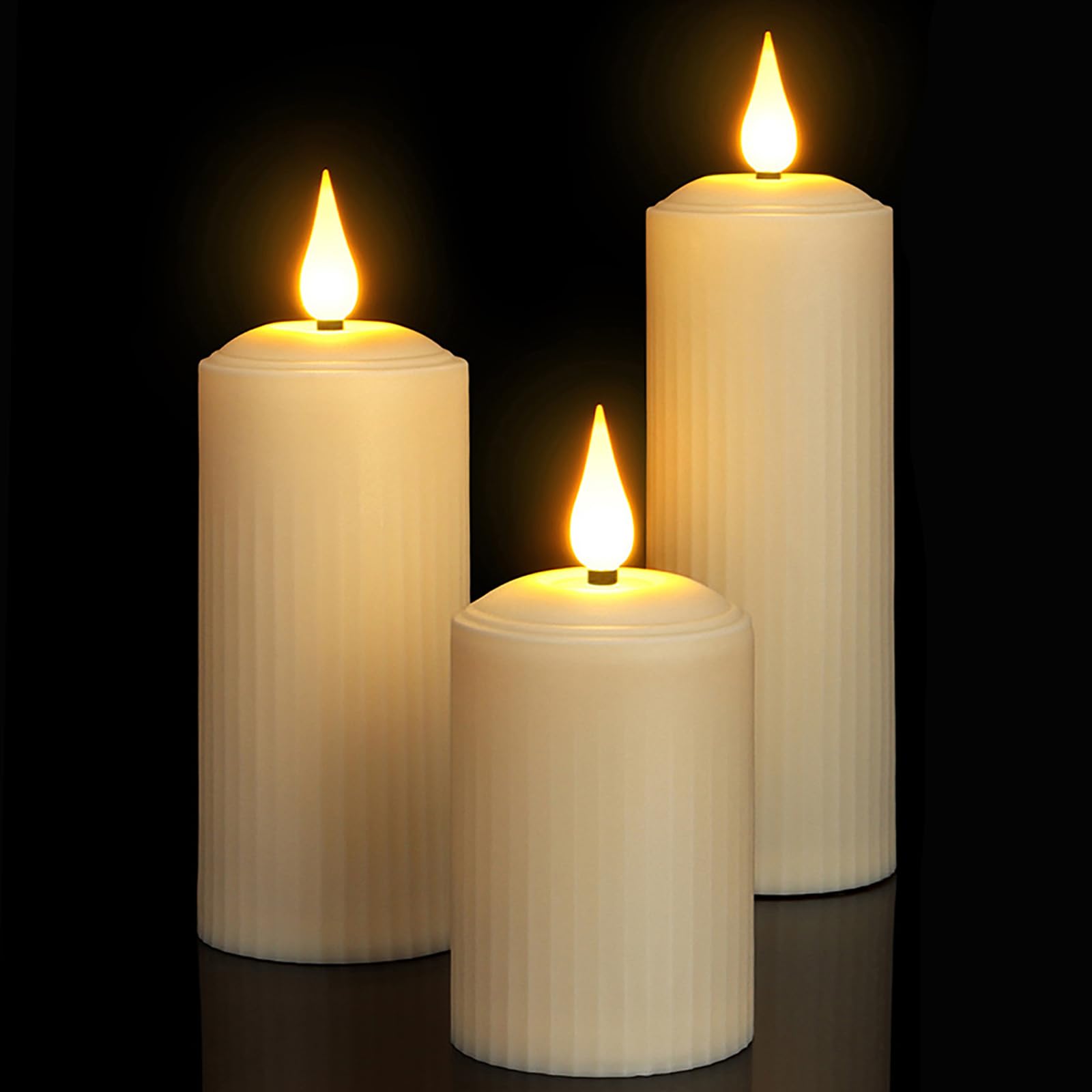 LEDHOLYT LED Flameless Candle, Outdoor Flickering Pillar Candle,Rechargeable IP44 Waterproof Electronic Candle with Remote Contr