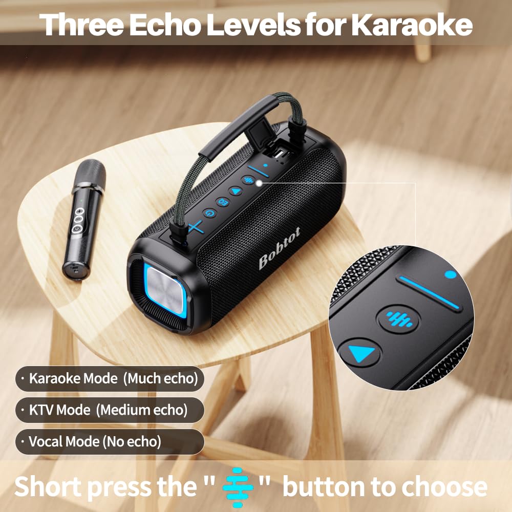 Portable Karaoke Machine For Adults, Speaker With Microphone Wireless, Ipx6, Speaker With Lights, Deep Bass, Three Echo Levels,I