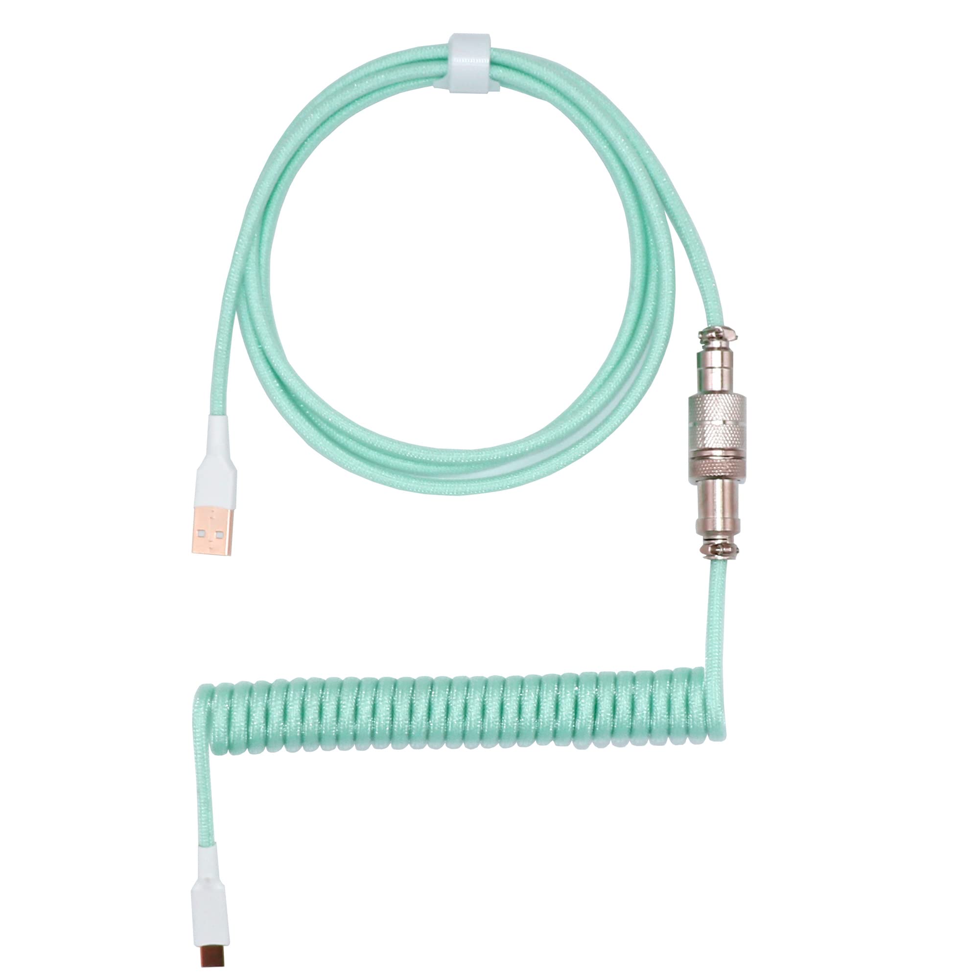 Kraken Mint Cyan Coiled Keyboard Cable   Artisan Mint Coiled Usb C Cable With Aviator Connector For Mechanical Gaming Keyboards