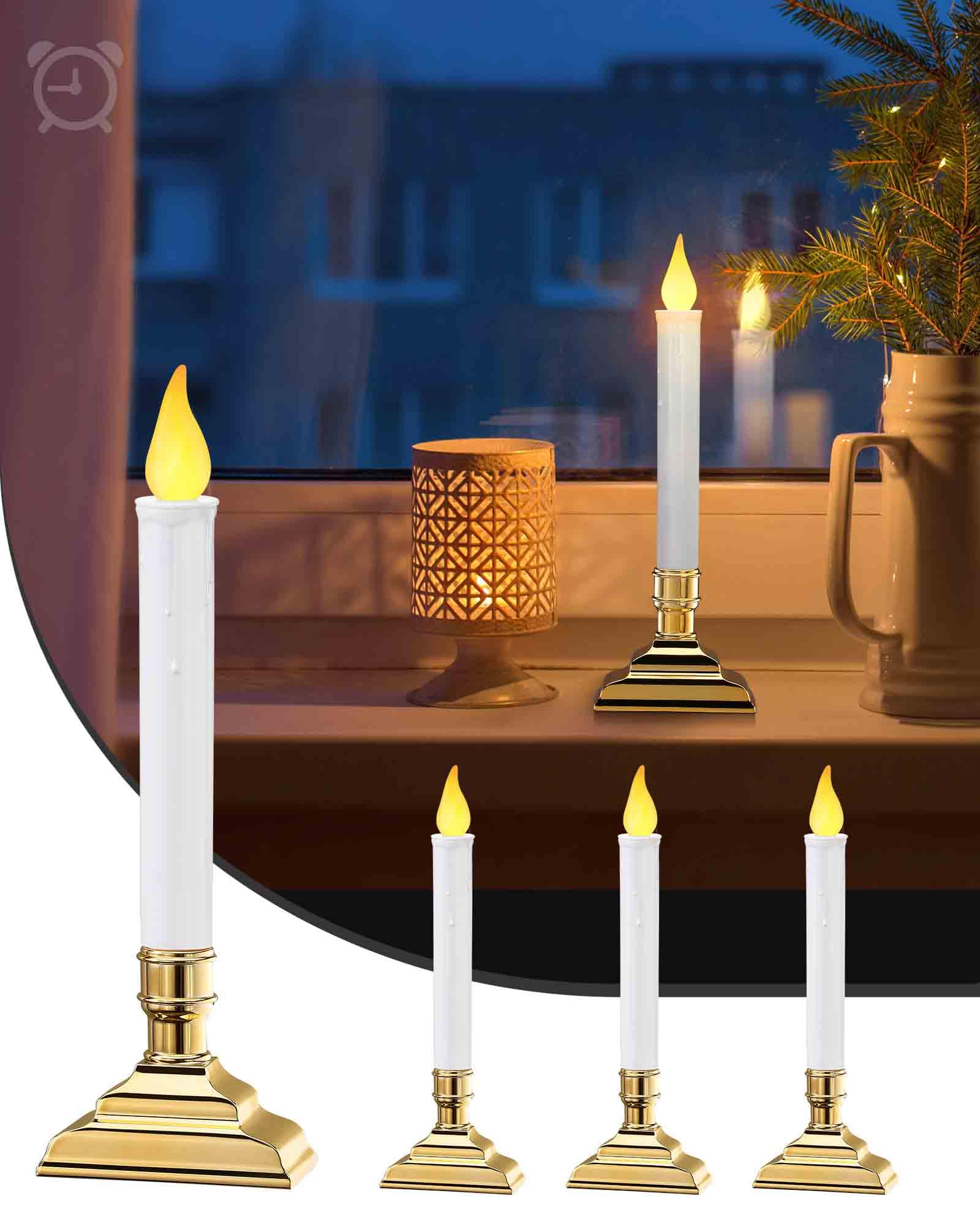 Suraielec 4 Pack Battery Operated Window Candles With Timer, Window Candle Lights With Removable Candle Holders, Led Christmas C