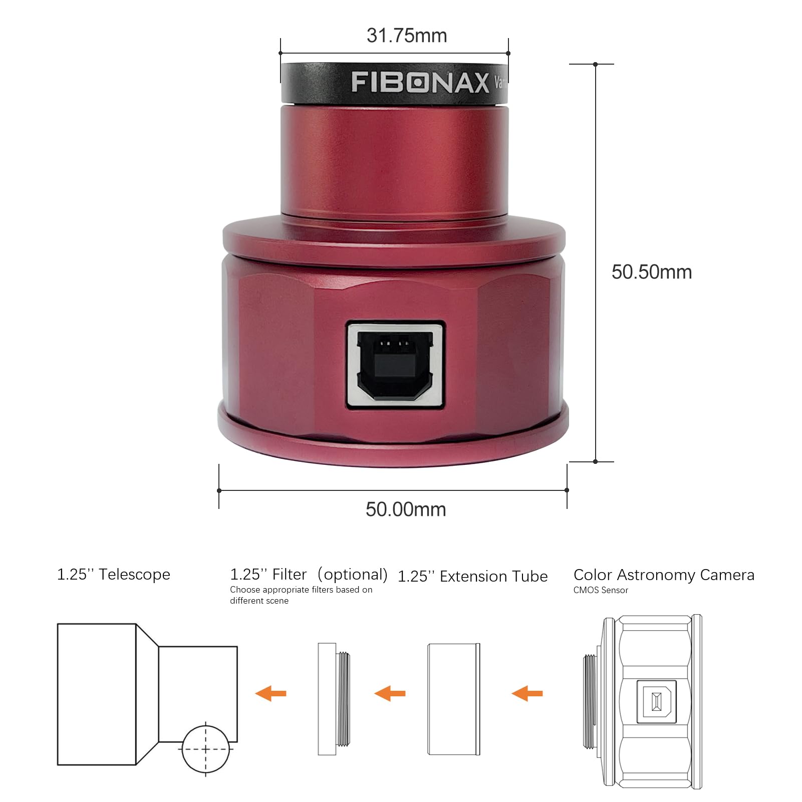Fibonax Nova800 Astrophotography Camera, 3264 * 2448 8M Pixels,Planetary Observation Eyepieces Compatible With 1.25 Inch Telesco