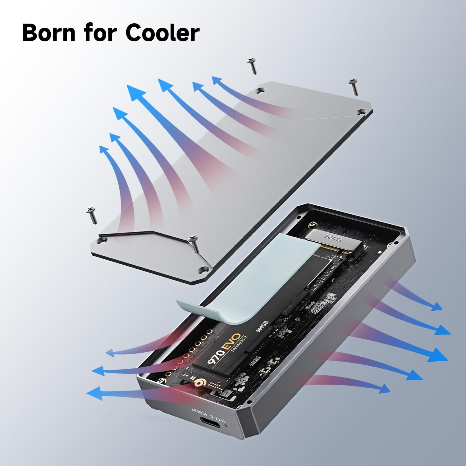 Anyoyo 40Gbps M.2 Enclosure, Nvme Ssd Enclosure Pcie Nvme To Usb C Ssd Enclosure, Aluminum Nvme Enclosure Compatible Usb 4/3.2/3