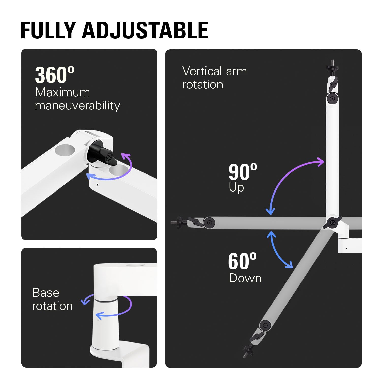 Elgato Wave Mic Arm Lp White - Premium Low Profile Microphone Arm With Cable Management, Desk Clamp, Versatile Mounting And Full
