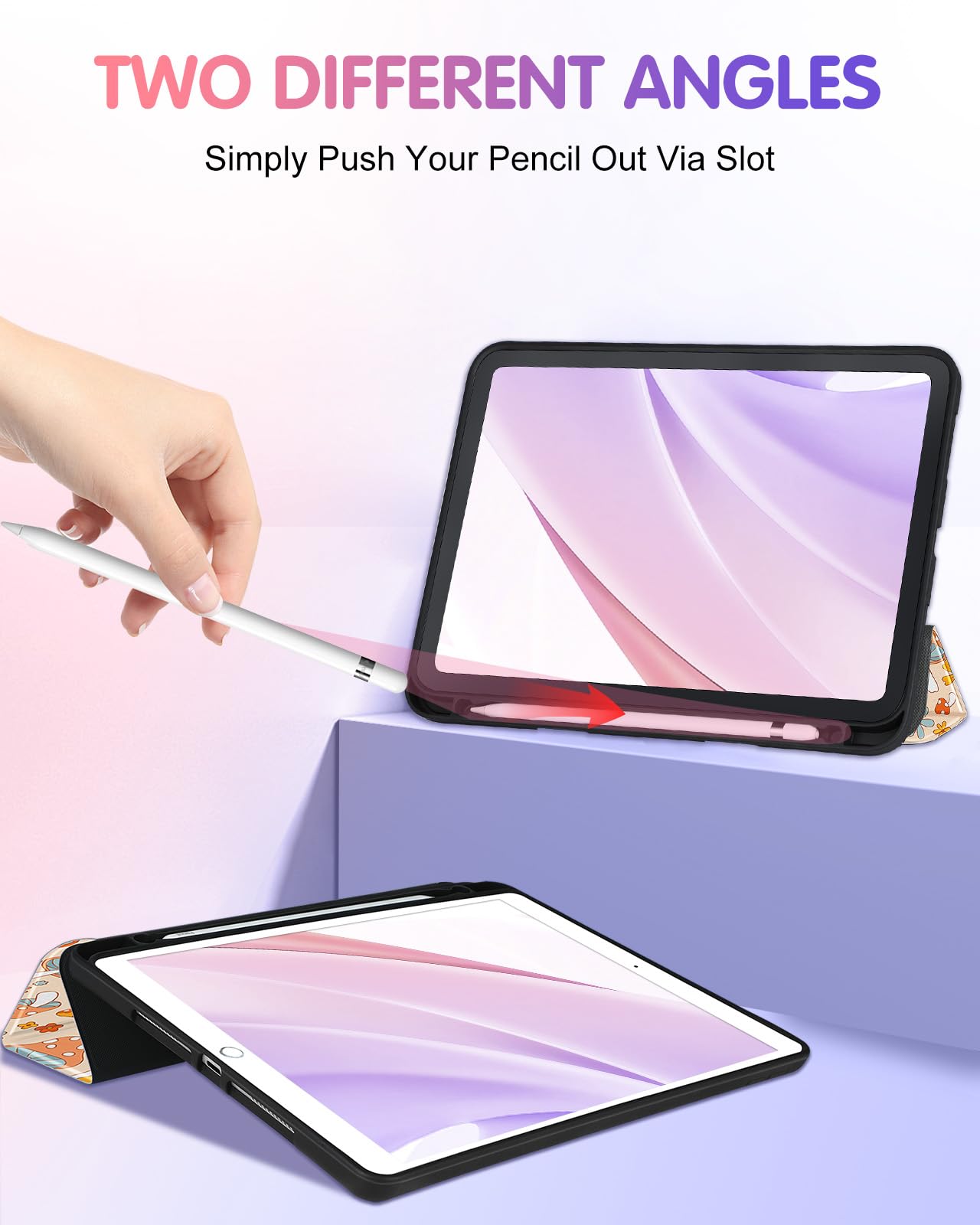 Uppuppy For Ipad 9Th/8Th/7Th Generation Case 10.2 Inch Girls Cute Kids Women Folio Smart Cover Pencil Holder Mushroom Aesthetic