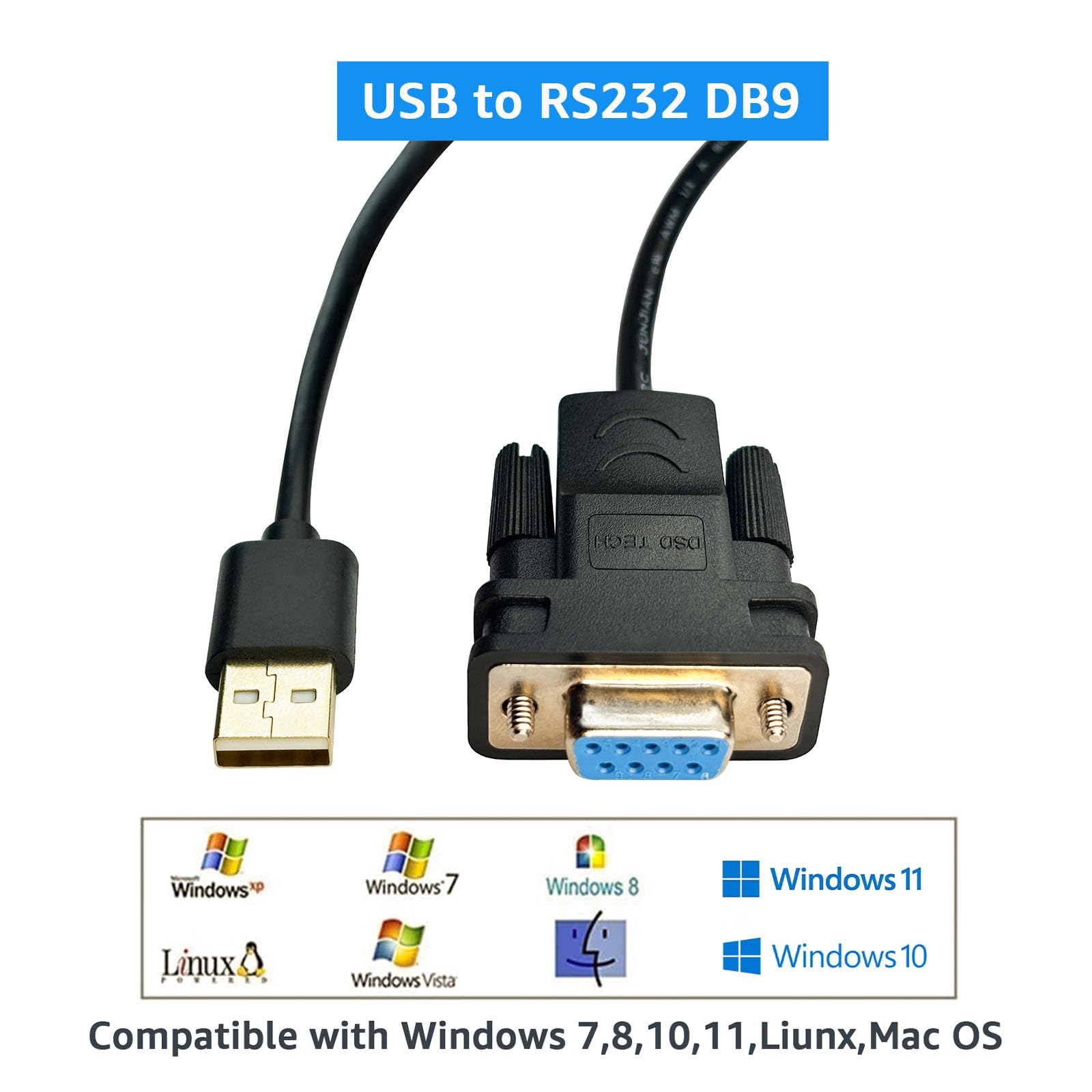 Dsd Tech Sh-Rs232G Usb To Serial Db9 Female Cable Built-In Ftdi Ft232Rl Chip