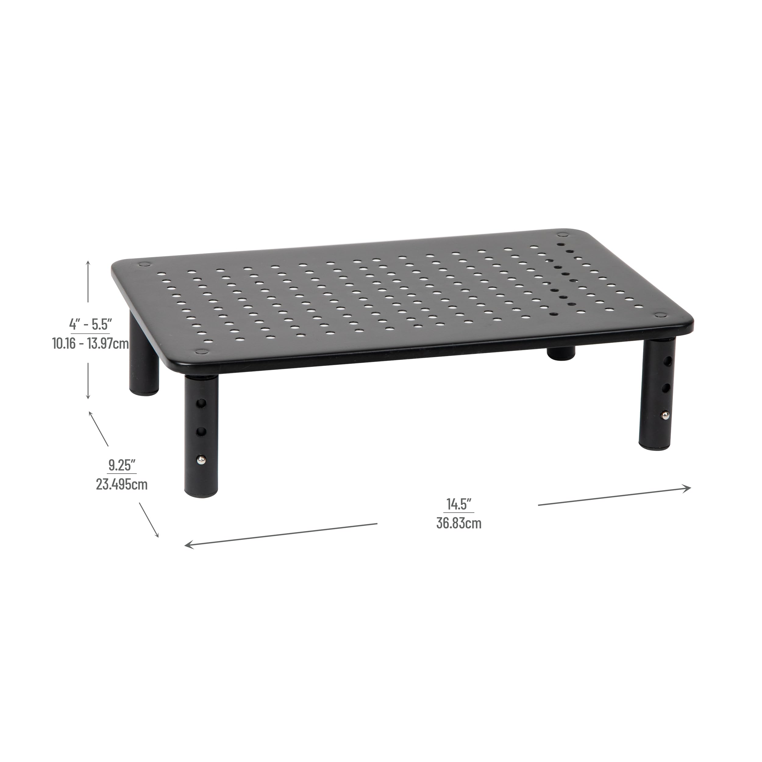 Mind Reader Monitor Stand, Set Of 2, Height Adjustable, Ventilated Laptop Riser, Metal, 14.5'' L X 9.25'' W X 4 5.5'' H, Black