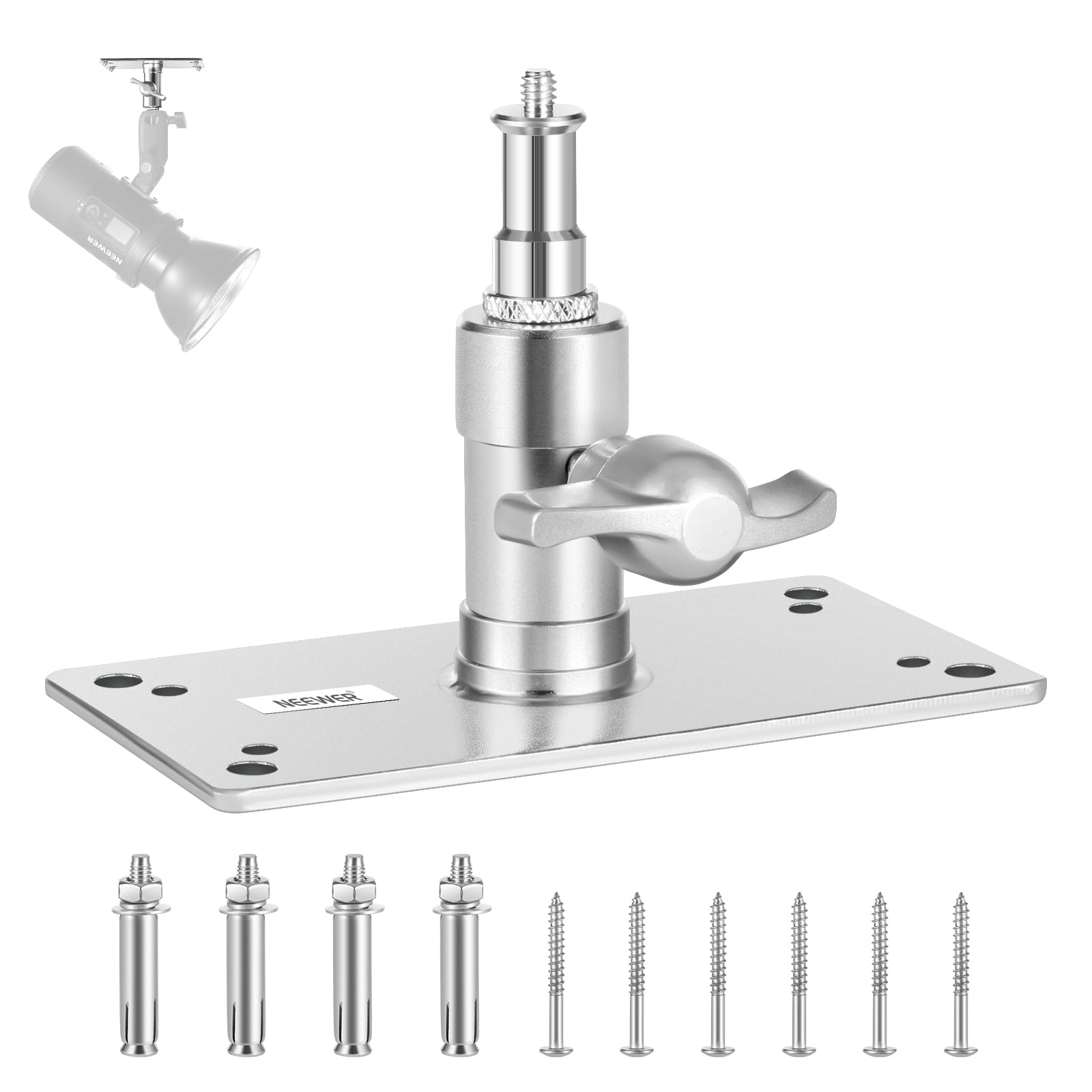 Neewer 3.34 Inch Wall Ceiling Mount 5/8'' Baby Pin Stud With 1/4'' Thread & 10 Screws, Photography Photo Studio Camera Wall Moun
