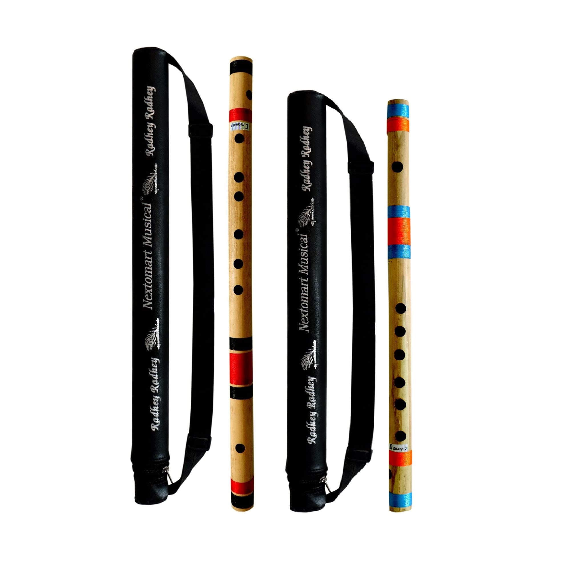 Nextomart Musical Combo Flutes C Natural 7 Hole (19 Inch) & D Sharp 7 Hole (17 Inch) Bamboo Flute Bansuri With Flute Carry Bag F