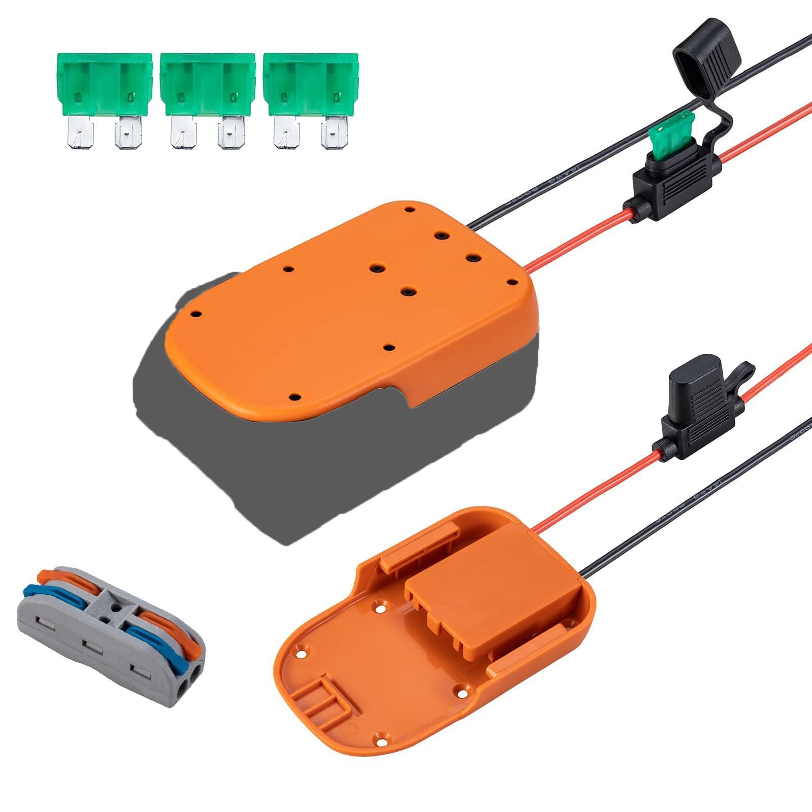Power Wheel Adapter Compatible For Ridgid 18V Li Ion Battery With Fuse & Wire Terminals, Power Connector For Rc, 14 Gauge Roboti
