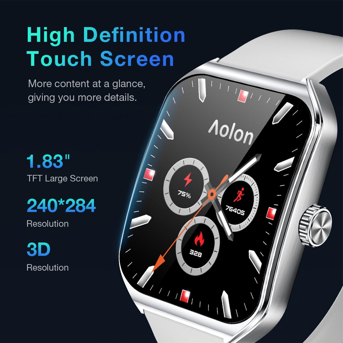 Aolon Curve Smart Watch For Men Women, 1.83 '' Hd Smartwatch With Silver Aluminium Case Silver Band (Answer/Make Call), 120+ Spo
